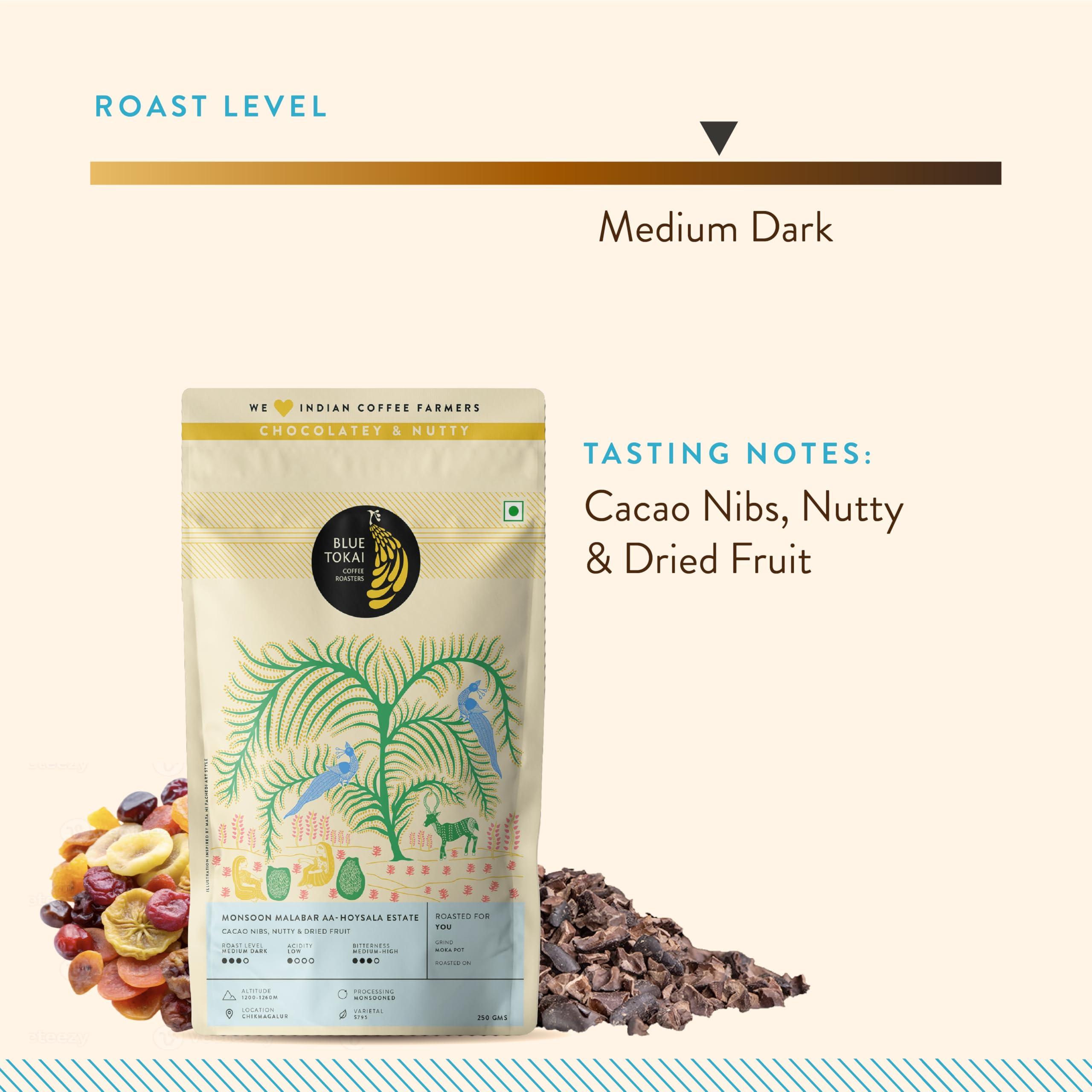 Blue Tokai Coffee Roasters Blue Tokai Coffee Roasters Monsoon Malabar AA - Medium Dark Roast (French Press Grind) 250g | Made With 100% Specialty Grade Arabica Freshly Roasted Ground Coffee, Bag