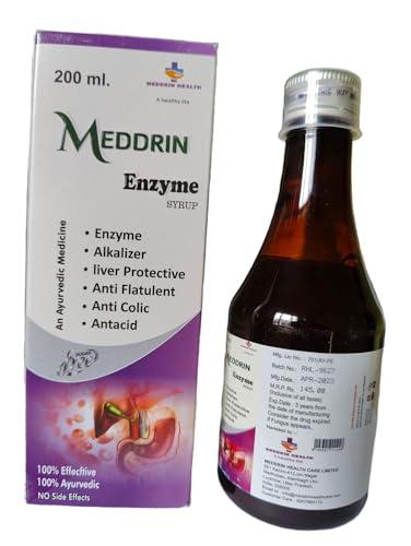 MEDDRIN HEALTH Meddrin Health enzyme syrup 100% NATURAL & AYURVEDIC Digestive Tonic Enriched With 40 Digestion Enzymes Supplement for Gas & Acidity, Constipation, Bloating, and Improve Immune System 200 ml