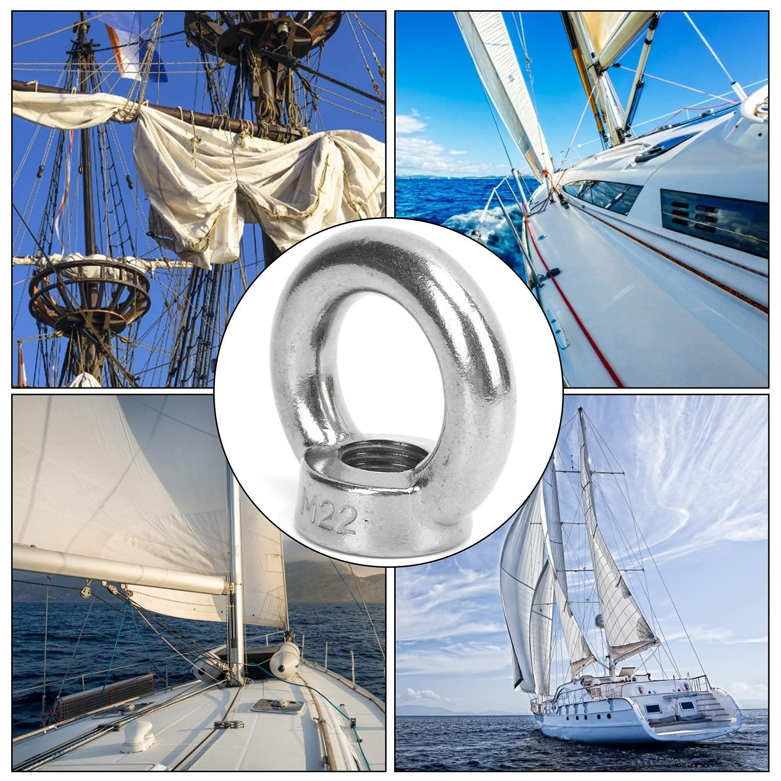 Sutinna Eye Screw Nut, Mutifuctional Lifting Eye Nut Stainless Steel Convenient Durable Reliable for Industry/Yachts/Boats for Ship Lifting(M22)