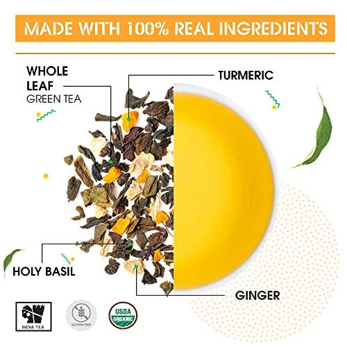 Teabox Teabox Organic Turmeric Ginger Tulsi Green Tea 100 grams | For Immunity Boosting, Digestion and Sore Throat | 100% Whole Leaf Tea, 0% Bitterness