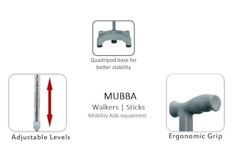 MUBBA MUBBA 4 Leg Walking Stick Height Adjustable Four Leg Cane Quadripid Stick Height Adjustable BLK