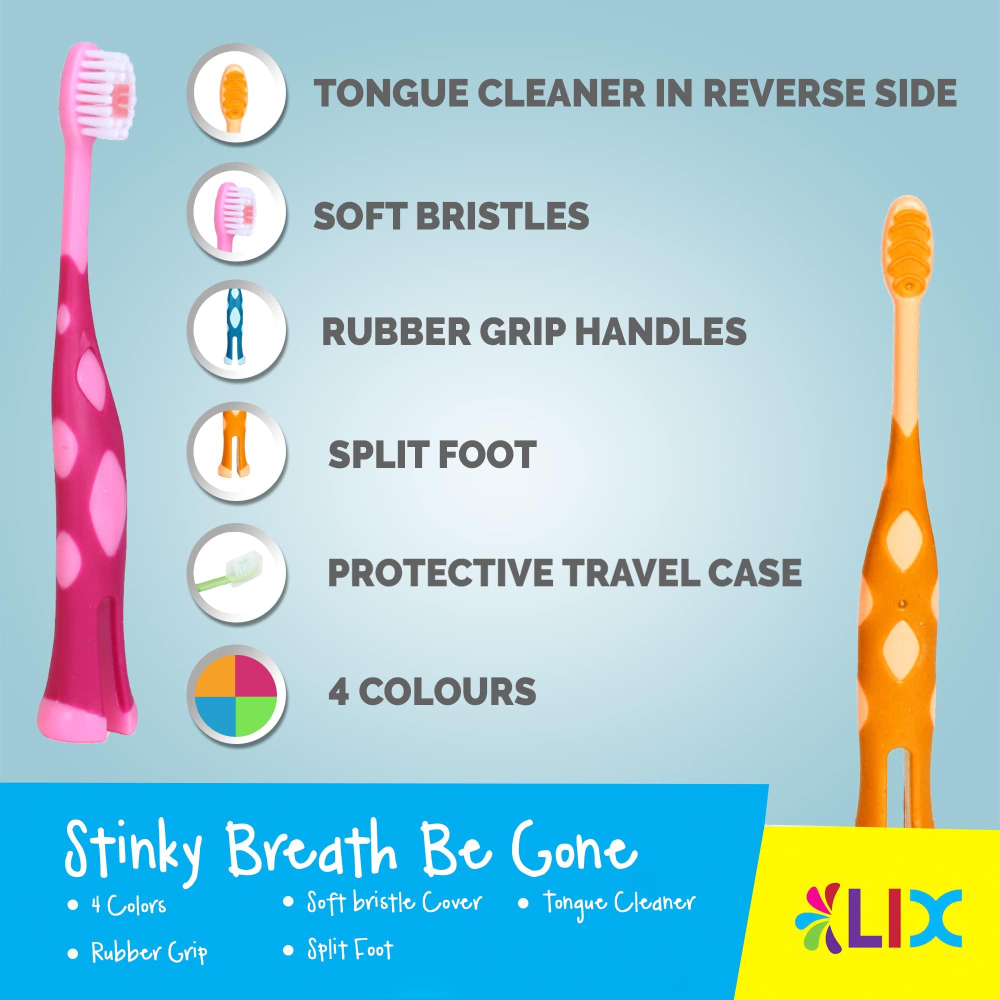 55Dental 55Dental Kids Toothbrush Set of 8 Soft Giraffe Toothbrush for Kids 3-12. Easy-Grip, Bristle Cover, Self-Standing & Splited Bottom for Cup Rim. by Lix, 4 Colors