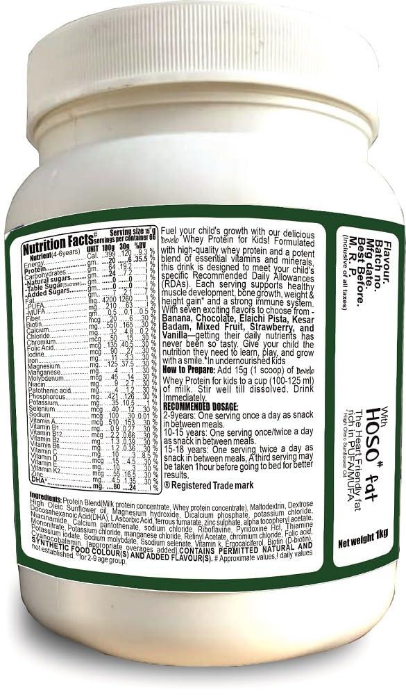 DEVELO Develo Whey Protein Powder for Little Kids (2-12 years) & Teenager Children, Boys & Girls - 1kg kesar Badam Flavour