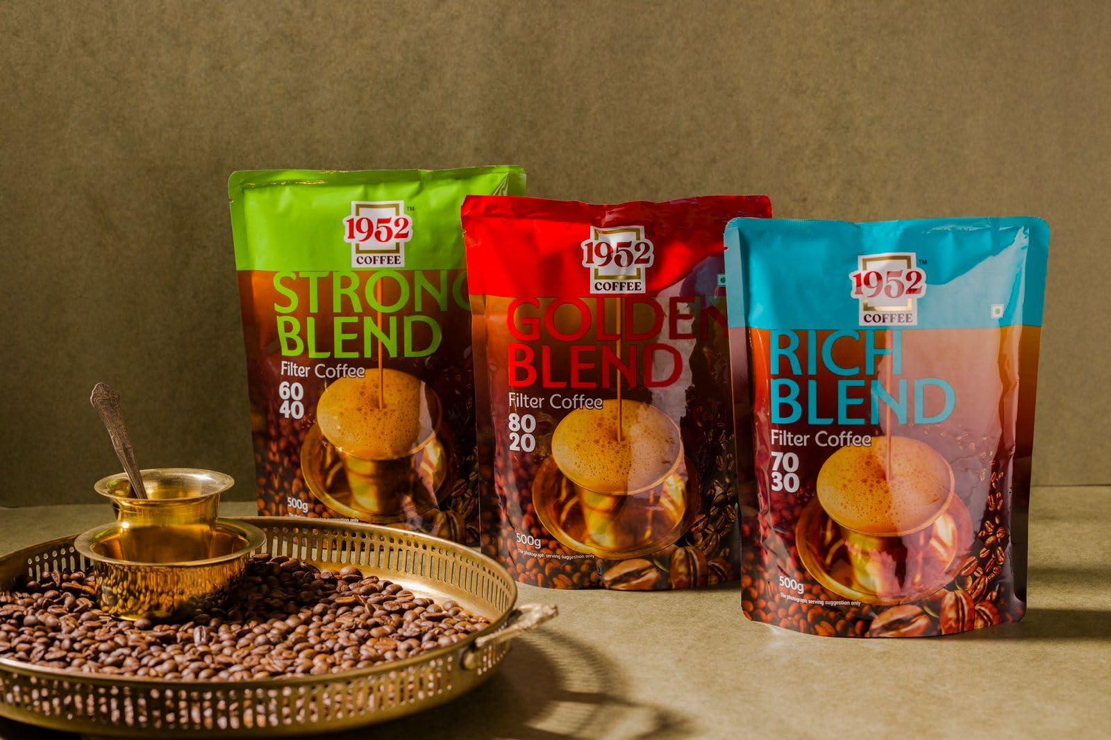 1952 1952 Coffee Combo Of Golden Blend Filter Coffee With Strong Blend Filter Coffee, Blend of Handpicked Chigmagalur Coffee with Slow-Roasted Perfectly Grounded Chicory, 250g X 2