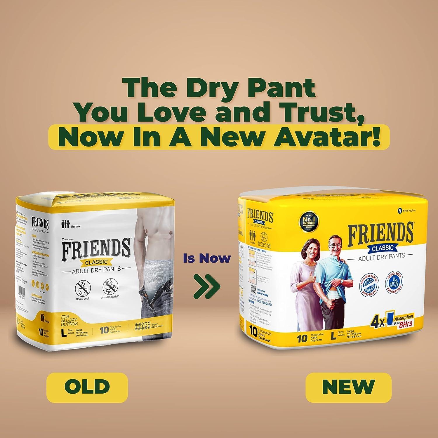 Generic Friends Classic Adult Diapers Pants Style - 70 Count (Large) with odour lock and Anti-Bacterial Absorbent Core- Waist Size 30-56 inch ; 76-142cm sold by bmpharma