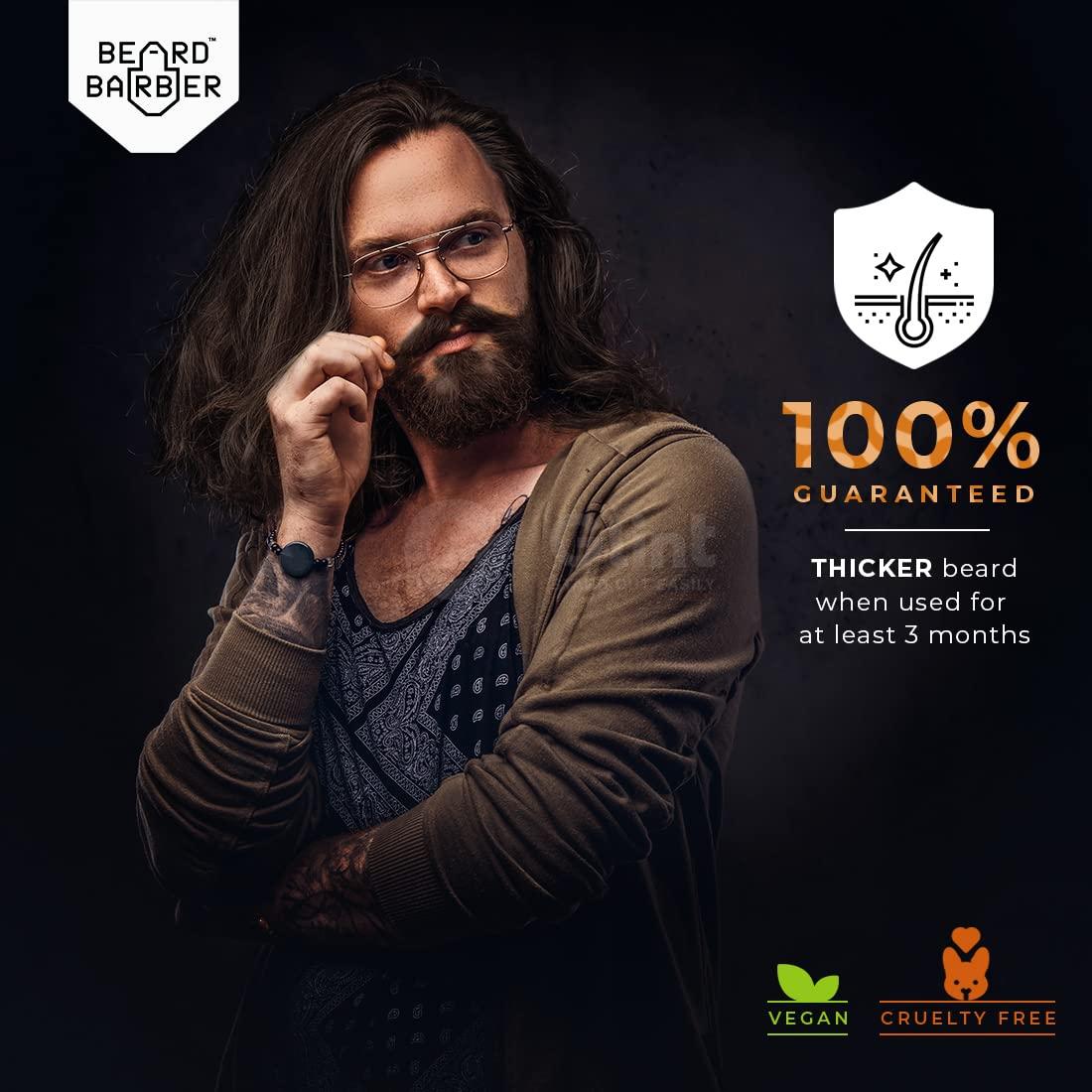 BEARD BARBER Beard Barber | Beard Growth Oil | Thicker & longer Beard with MOROCCAN ARGAN Oil, 100% NATURAL & HERBAL 8 Oils with Vit E, Cure Patchy & Ruff Beard ,Split ends, No Paraben/SFS/LLP/Mineral Oil (UNSCENTED)