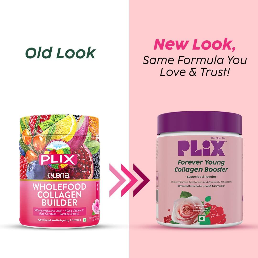 PLIX - THE PLANT FIX PLIX - THE PLANT FIX Collagen Supplement Powder To Support Skin Elasticity,Firmness & Youthful Glow|100% Plant-Based With Hyaluronic Acid & Vitamin C|Rose Flavour,Pack Of 3,3 count,25 servings