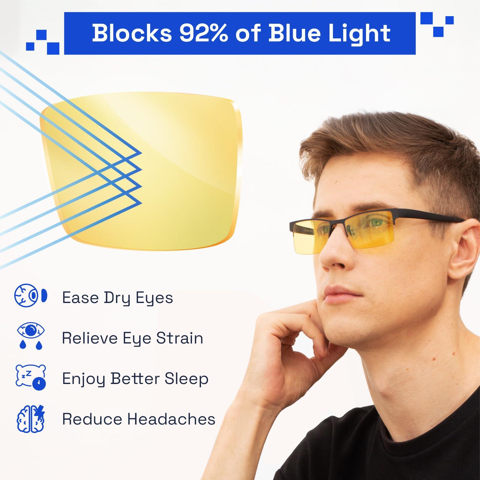 KLIM KLIM Optics Blue Light Blocking Glasses - NEW 2024 - Reduce Eye Strain and Fatigue - Gaming Glasses for PC Mobile TV - Blocks 92% Blue Light - Computer Glasses with UV Protection