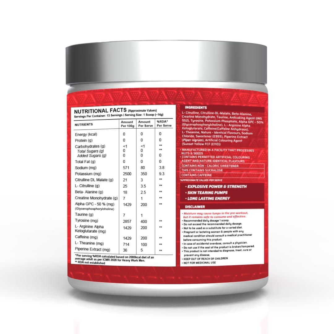 Wellversed Dynamite Dynamite Pre-Workout (210g, 15 Servings) | Valencia Orange | Pre-Workout For Men & Women With 200mg Alpha GPC | 200mg Caffeine | 6500mg Citrulline Complex | 1000mg Creatine