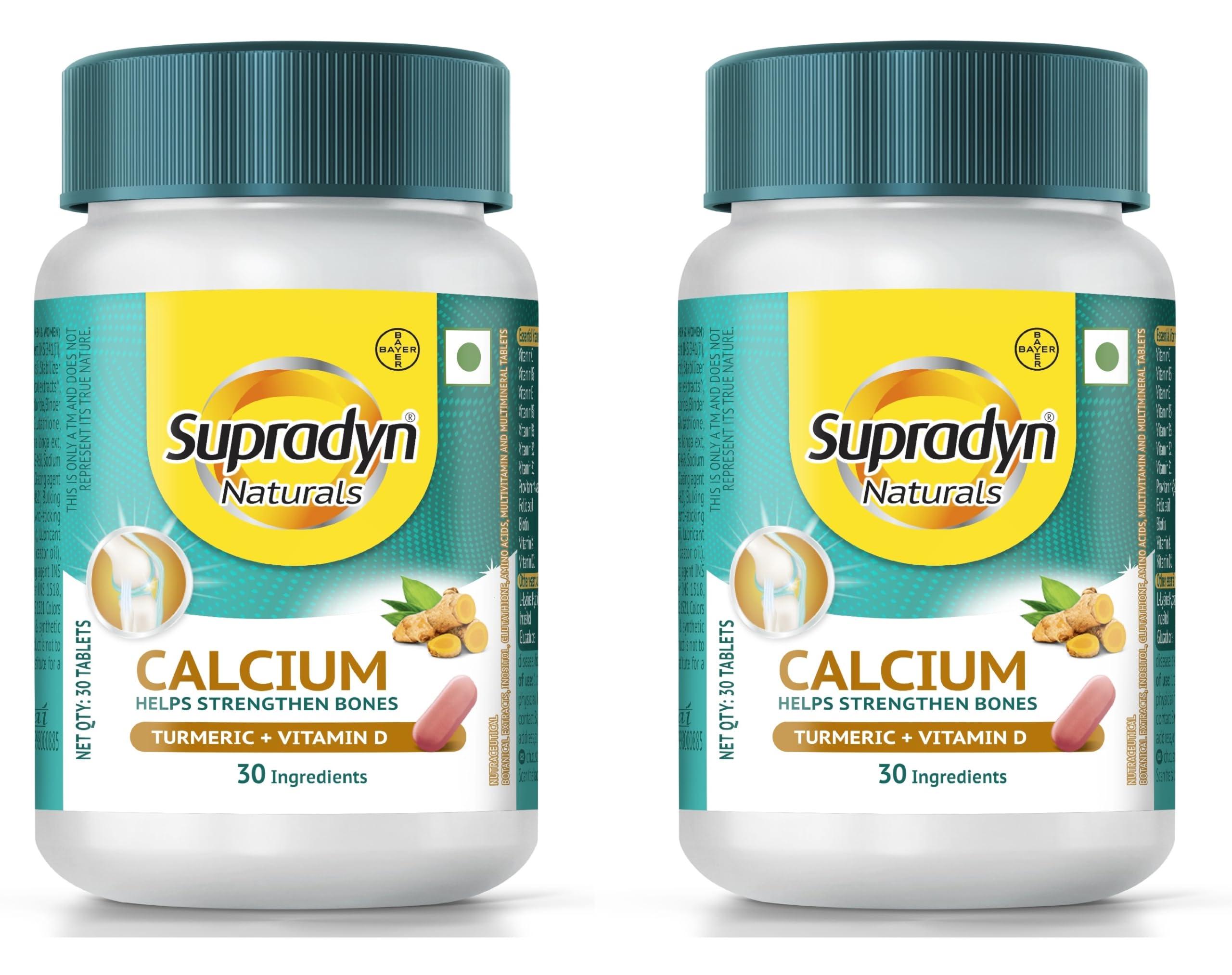 Supradyn Supradyn Naturals Calcium for Men and Women|Multivitamin with Vitamin D, Magnesium, Zinc, Vitamin B 12 & Turmeric|For Bone health and Joint support|Pack of 60 tabs|Veg