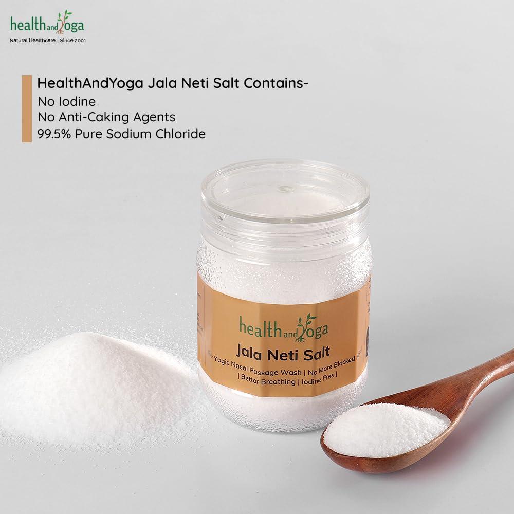 HEALTHANDYOGA HealthAndYoga Jala Neti Salt Jar (300 gms or 10 oz) - Non-Iodised, Pure Grade Sodium Chloride -Safe Hygienic Saline Solution for Yogic Nasal Wash Clears Blocked Mucus - Use with Neti Pots