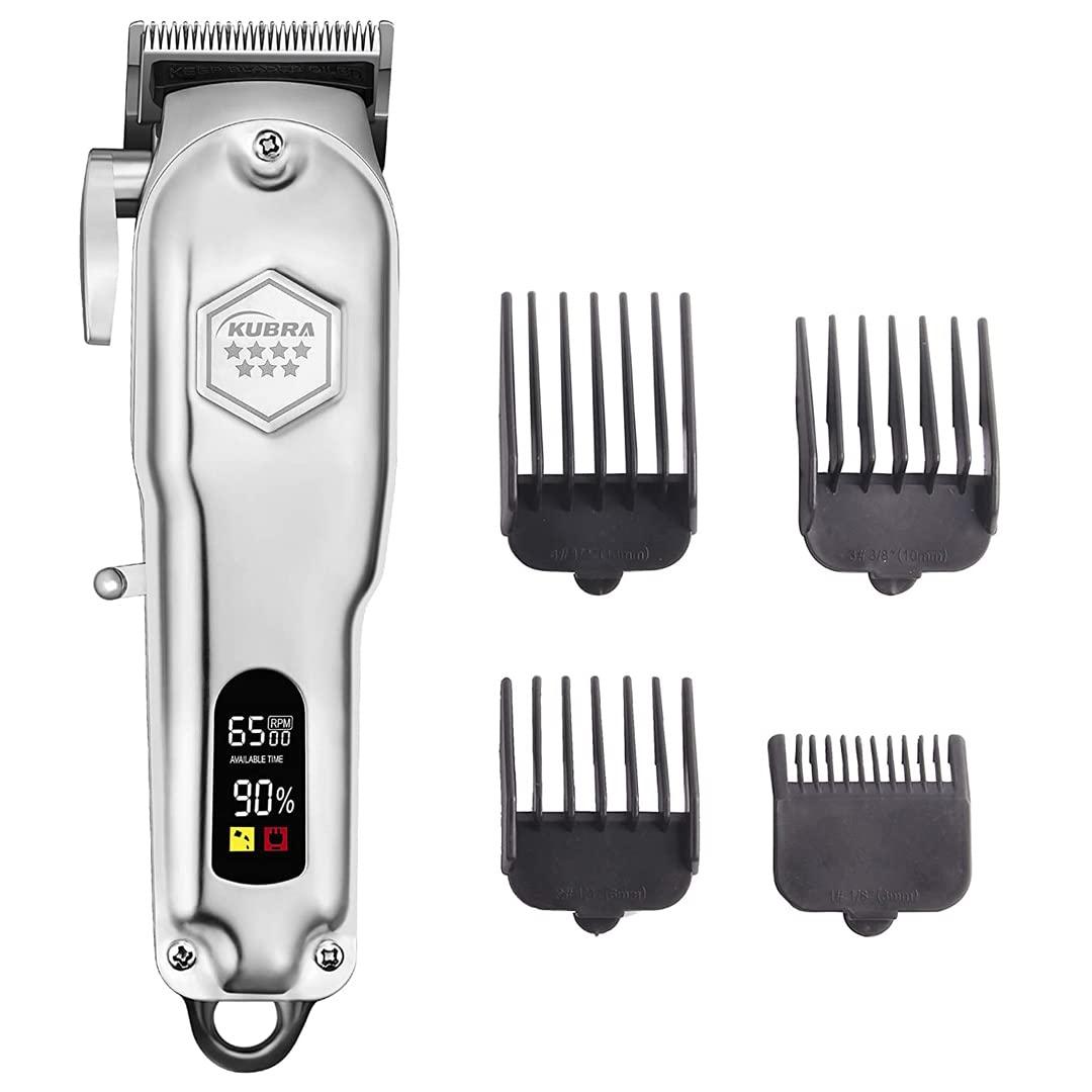 Kubra Kubra Kb-409 Professional Cordless Rechargeable Led Display Hair Clipper Heavy Duty For And Beard Cut (Silver) Men