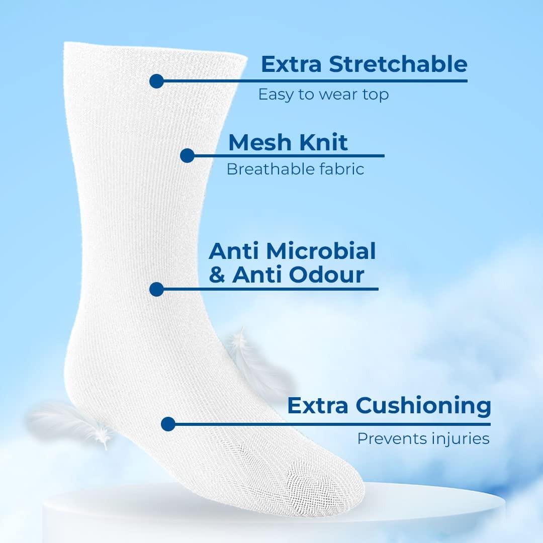 Dr Foot Dr Foot Diabetic & Arthritis Socks Anti-Microbial And Anti-Odour Over the Knee Socks Ultra-Soft Cushioned Sole Premium Combed Cotton Unisex, Free Size 2 Pairs (Black, White) (Pack Of 2)