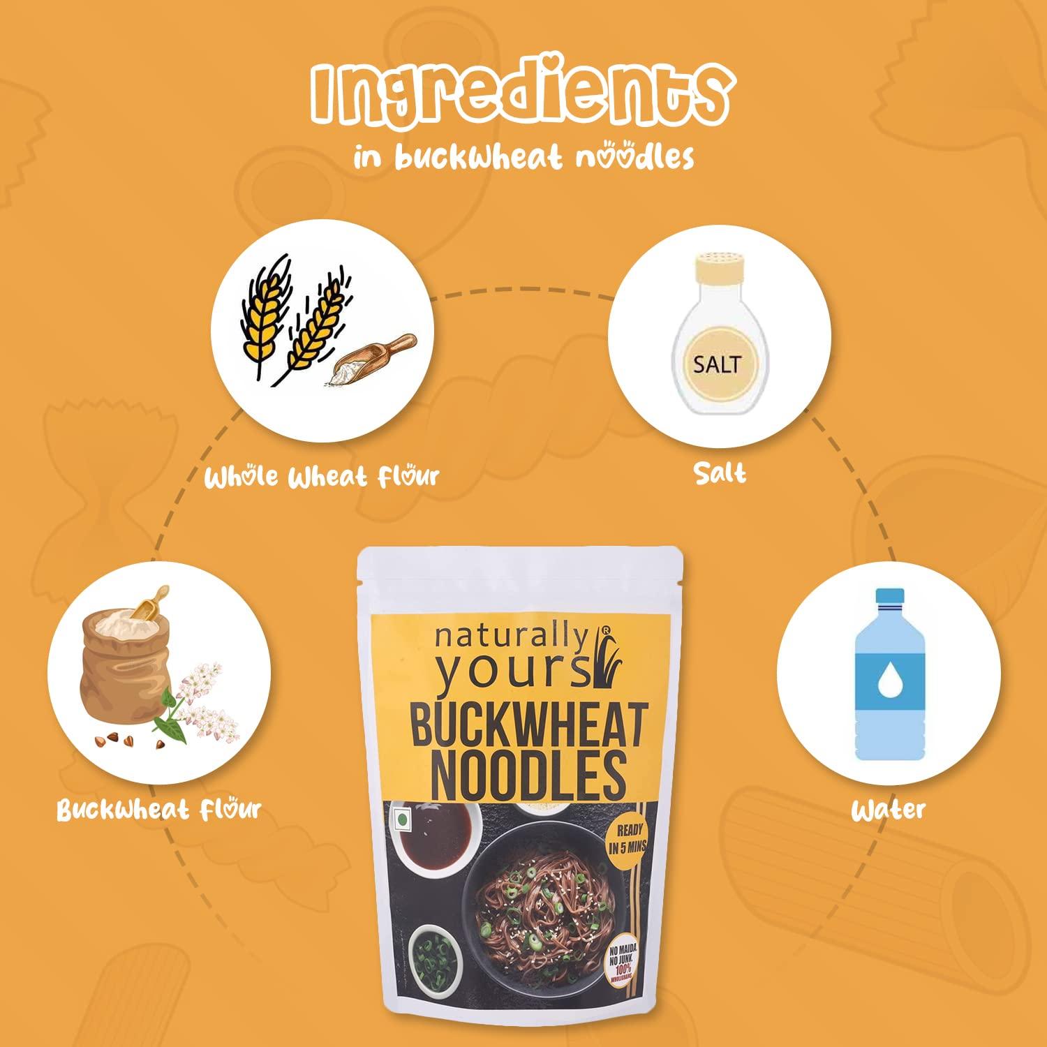 naturally yours Naturally Yours Healthy Buckwheat Soba Noodles, Made with 30% Buckwheat Flour & 70% Whole Wheat, Taste Maker Included, No Maida, Not Fried, 100% Natural, No Artificial Preservatives or MSG, 180g Each, Net Weight 360g (Pack of 2)