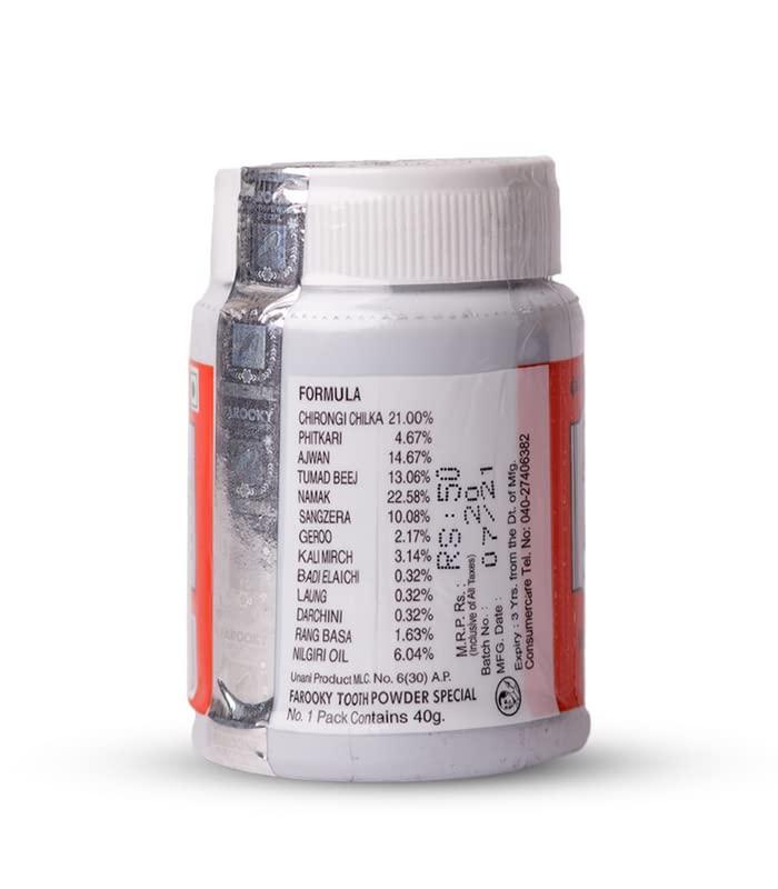 Farooky Farooky Tooth Powder 40 Grams (Pack Of 4) | Herbal Ayurvedic Charcoal Toothpowder Manjan For Complete Oral Care, Teeth Whitening & Tooth Decay By Zinda Tilismath