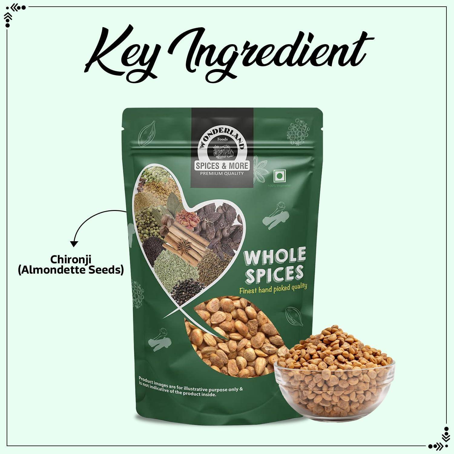 WONDERLAND FOODS (DEVICE) Wonderland Foods Chironji 100g Pack of 2 (50g Each) Almondette Seeds, Almondette Kernels, Charoli, Chiraunji, Whole Spices