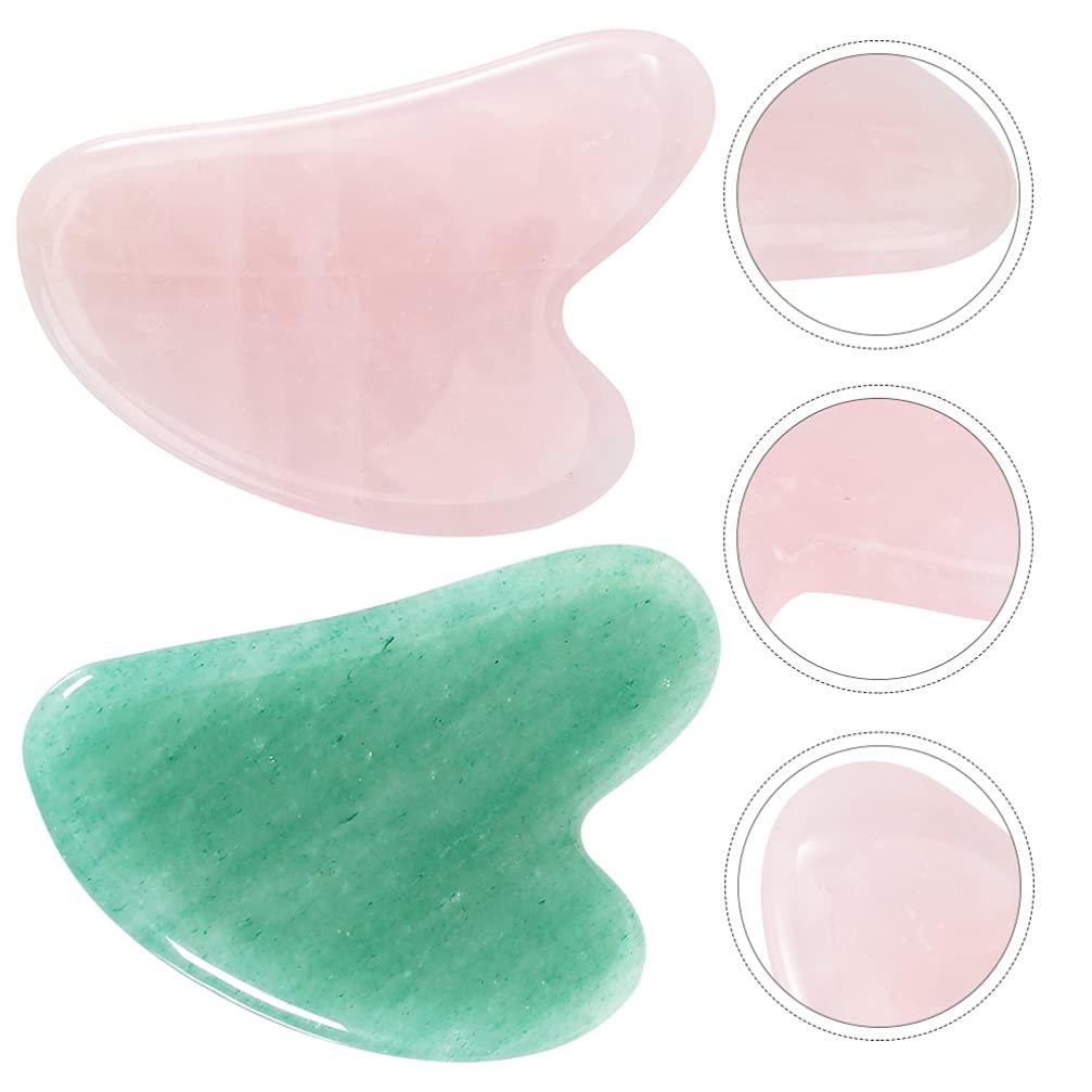 HEALLILY HEALLILY 2Pcs Guasha Massage Plate Natural Jade Stone Scraping Tool for SPA Therapy Acupuncture Trigger Point (Pink and Green)