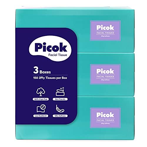 Picok Picok Silky Soft Facial Tissues (150 X 3box), Silky Touch,100% Natural Virgin Pulp, Made in Korea