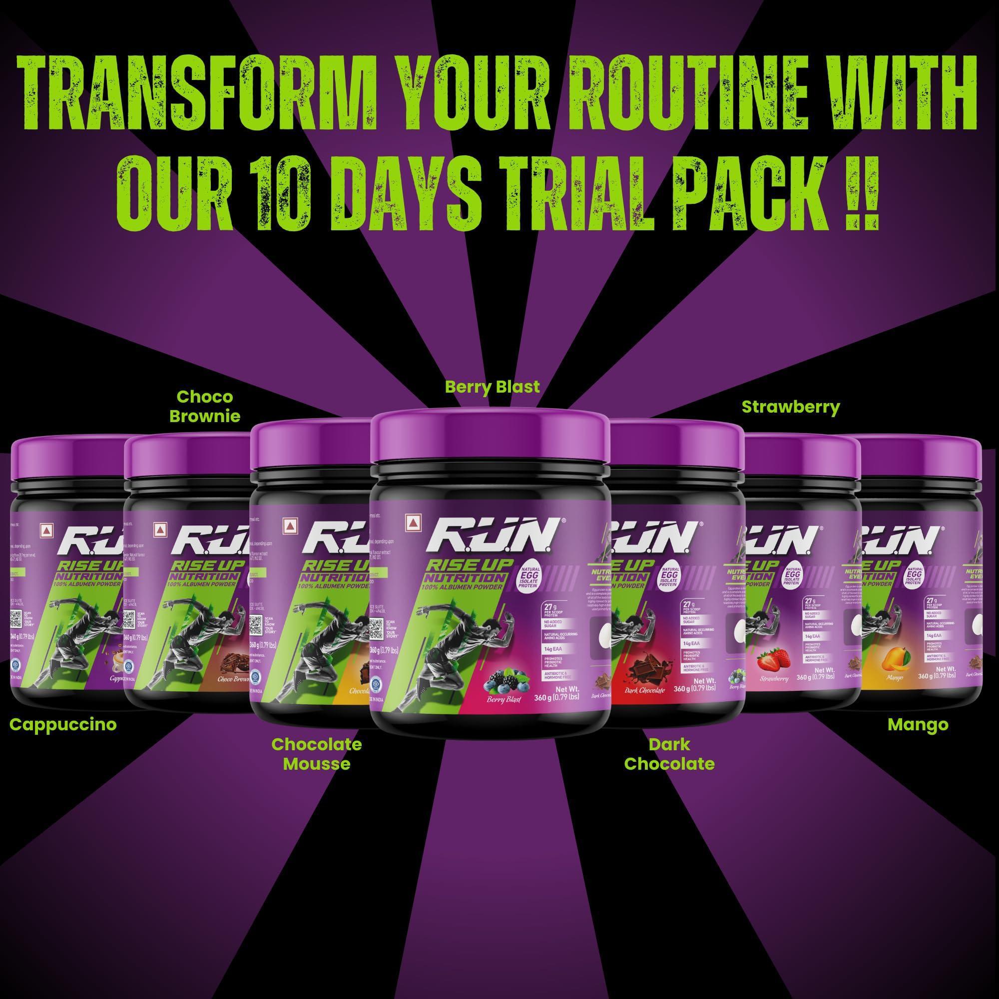 RUN RISE UP NUTRITION R.U.N-RISE UP NUTRITION Egg White Protein Powder for Athletes,Gym & Fitness Enthusiasts |27g Protein & 14g EAA|Lactose, Soy & Gluten Free Egg Albumen Protein Powder for Immunity, Berry Blast- 360gms