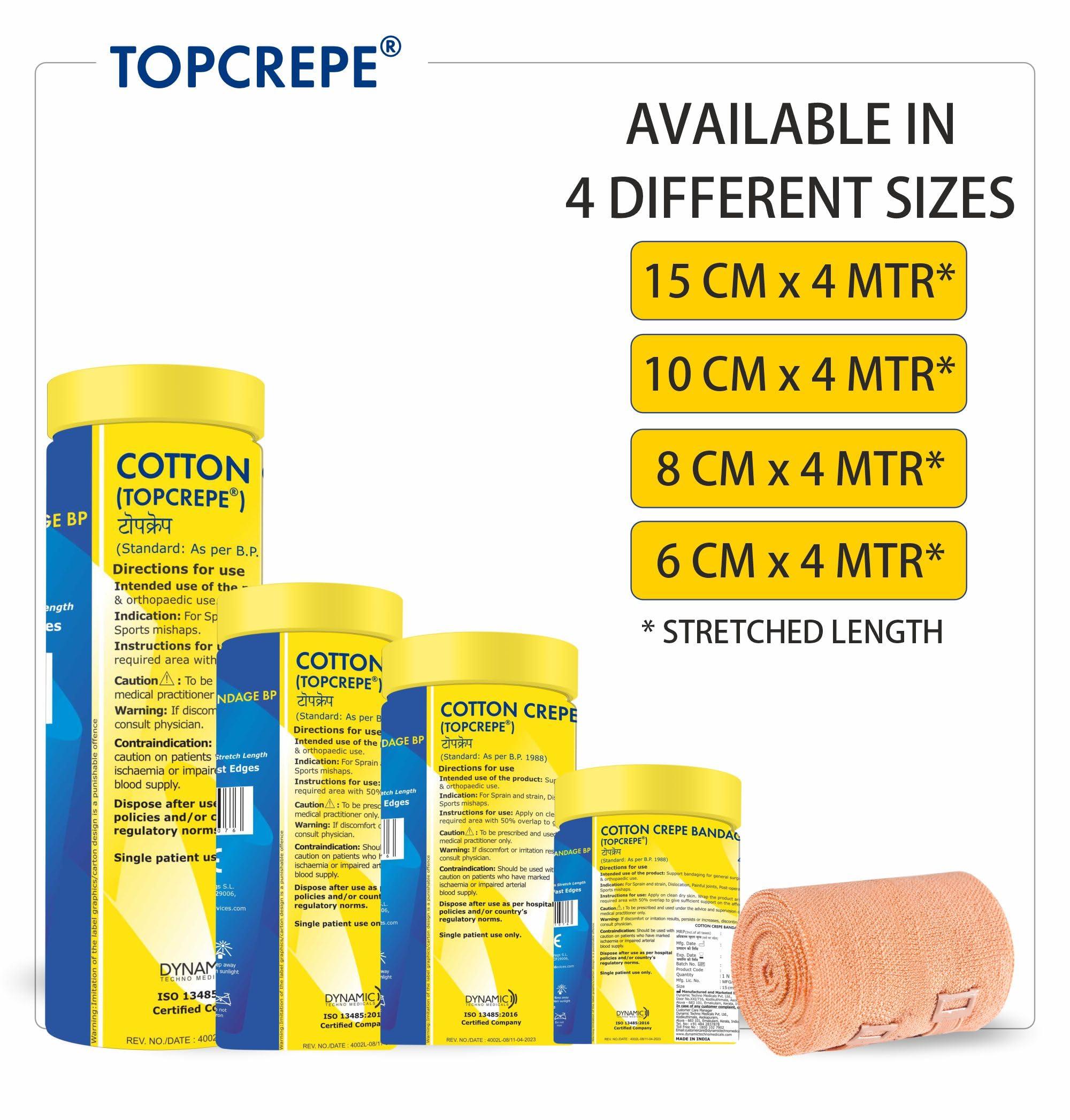 Top Crepe TopCrepe Cotton Crepe Bandage (Width 8 cm x 4 m Stretch Length) | Pain Relief for Sprains and Strains in Joints and Muscles | Pack of 1