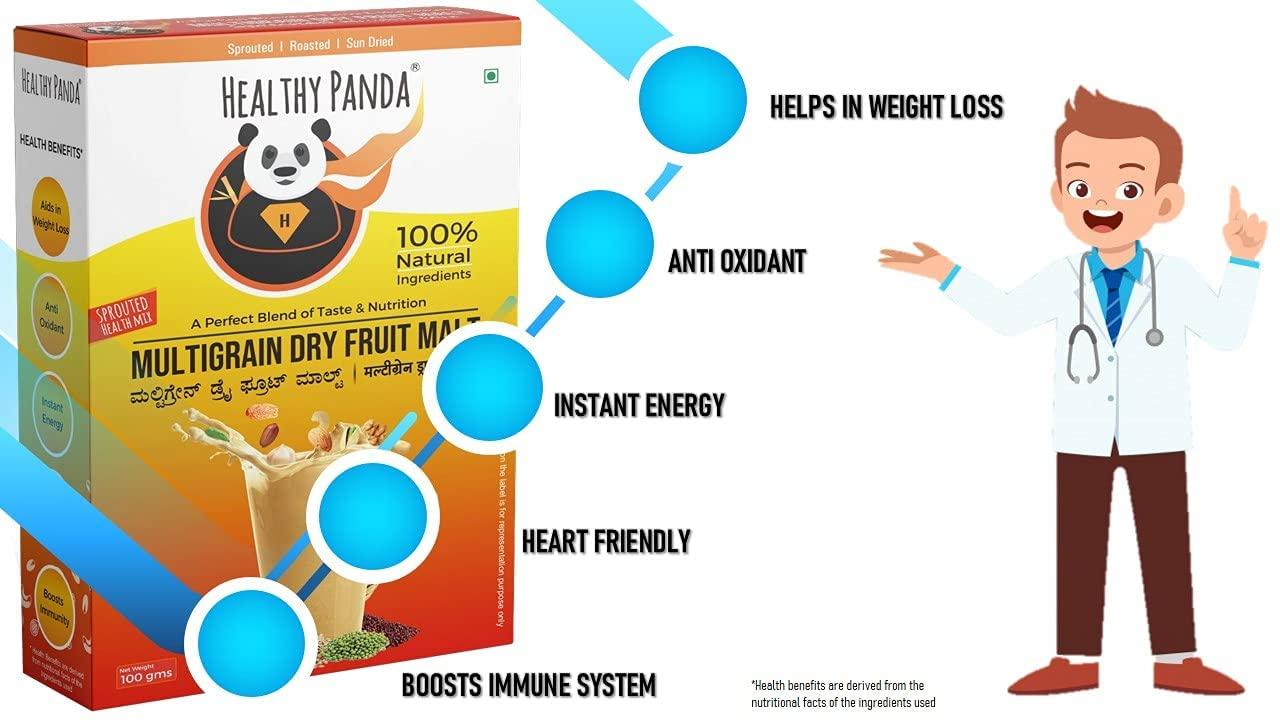 HEALTHY PANDA HEALTHY PANDA Organic Sprouted Multigrain Dry Fruit Malt / Sprouted Multigrain Health Mix(Health Mix) (Organic Sattu Mavu) (100 g) Pack Of 1