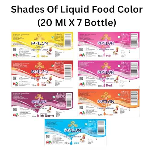 PAPILON FOOD FLAVOURS & COLOURS PAPILON FOOD FLAVOURS & COLOURS Shades Of Liquid Food Color (20 Ml X 7 Bottle)