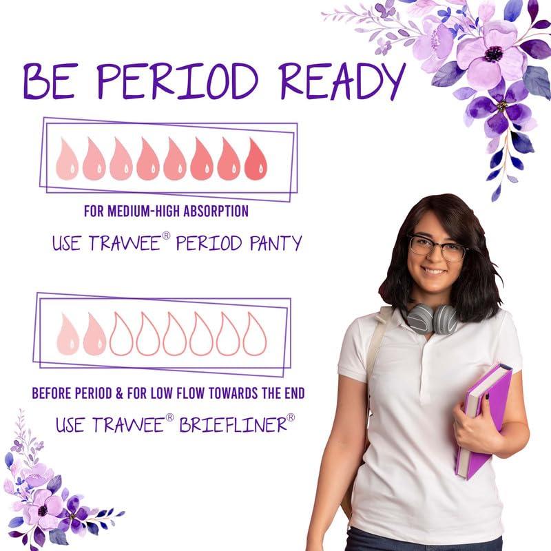 Trawee (Disposable Underwears) Trawee Period Kit for School Girls | Disposable Menstrual Panties for High Absorption & liners | Leak-Proof | No Show-Stain-Wetness | Ideal for long School-hours for Hygiene & Protection (M, 8)
