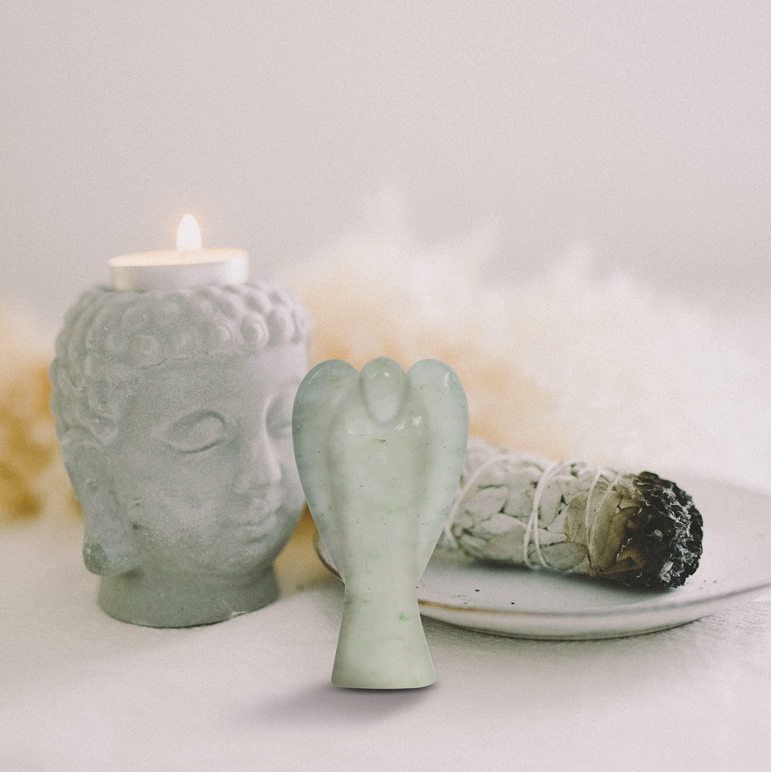 Reikved Crystal Angel Figurine - Guardian Angel - Crystal Pocket Angel - Pocket Guardian Angel - Healing Crystal for Good Luck - For Prayer Peace - Size 2 Inch Approx. (Green Jade Angel)