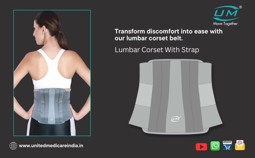 UM UM Polyester Lumbar Corset With Strap | Back Pain Relief Belt | Lower Back Brace Support | Support Belts | Contoured Lumbar Support | Dual Adjustable Straps | For Men and Women | S