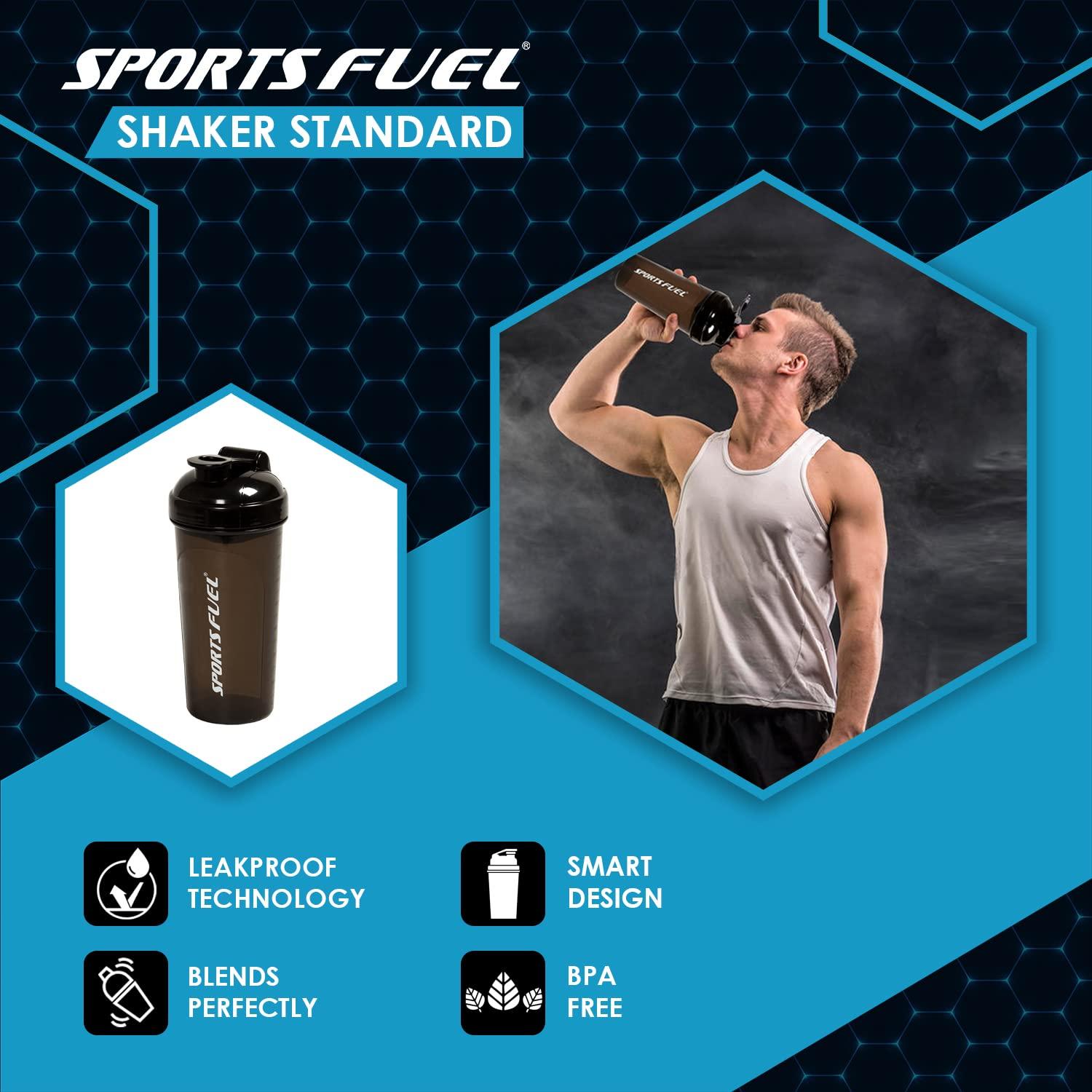 SportsFuel Sports Fuel Shaker Bottles Workout Supplement Protein Shake Gym Water Bottle Gym Sipper Bottle for Men & Women, BPA Free (700 ml) (Black)