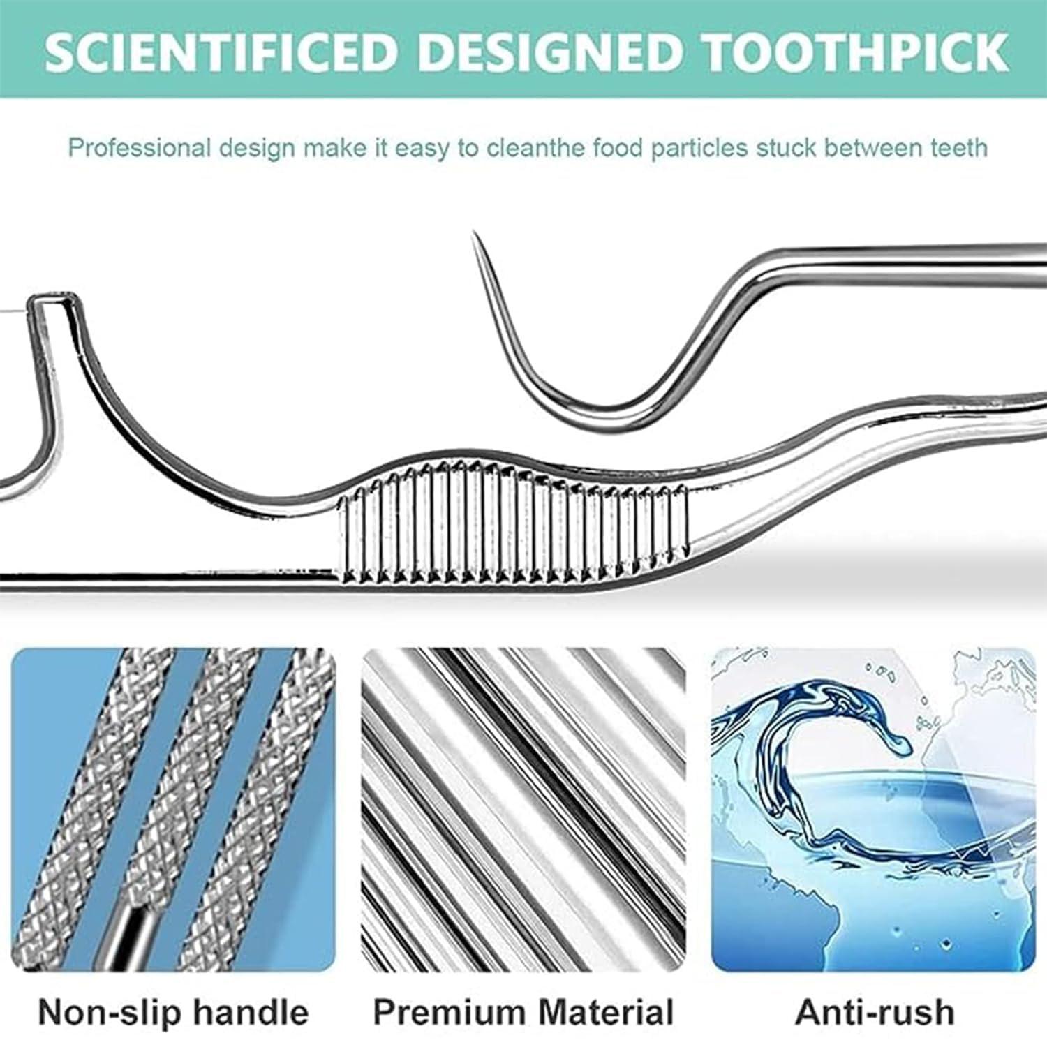 VIVUE VIVUE Dental Teeth Tools Kit | 7 in 1 Stainless Steel Teeth Cleaning Tool Kit | Portable Toothpicks Pocket Set | Dental Hygiene Kit Toothpicks Flosser for Outdoor Picnic Camping Traveling