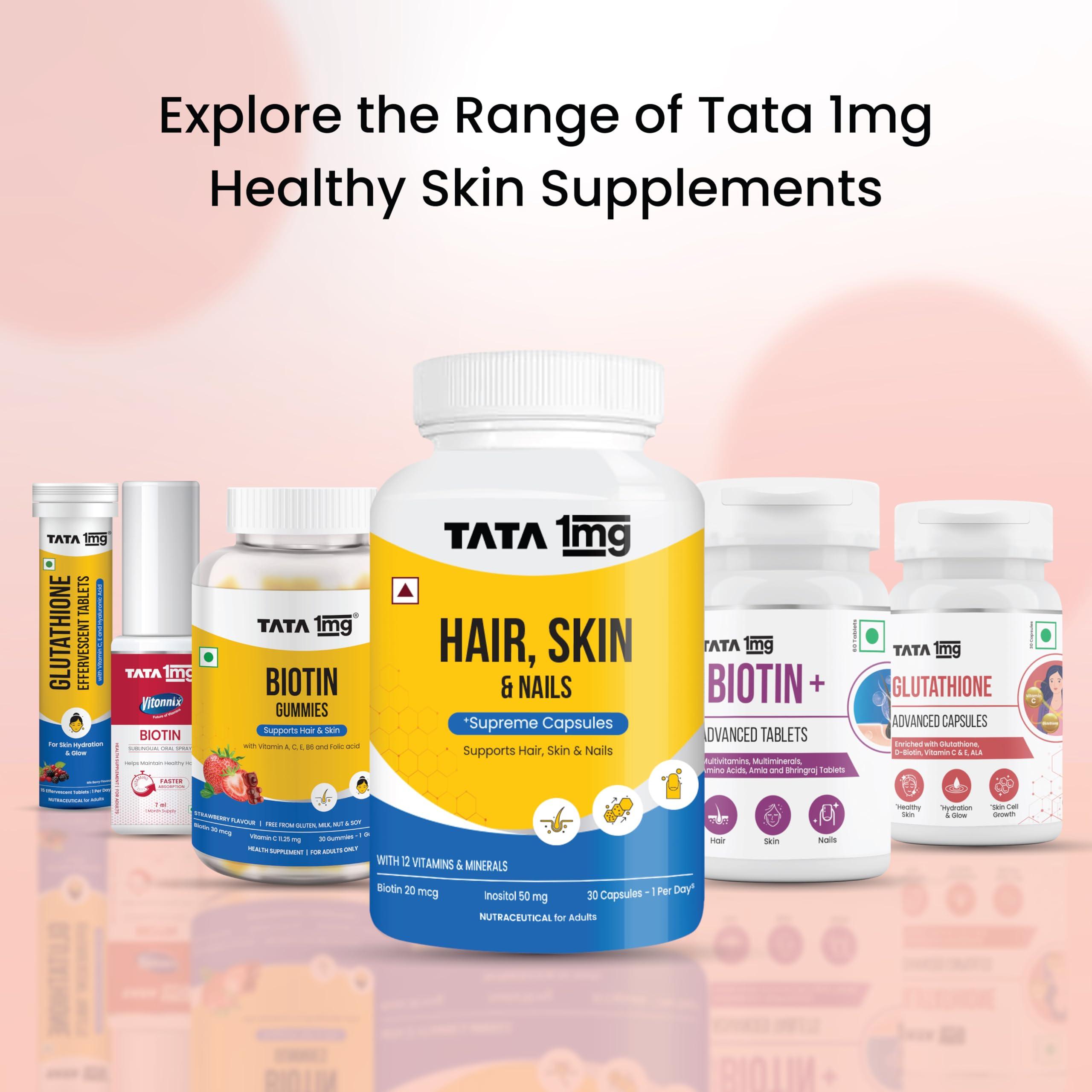 TATA 1MG Tata 1mg Hair, Skin & Nails Supreme Biotin Capsule with Collagen, Zinc, Iron and Vitamin B, For Men & Women, Pack of 60
