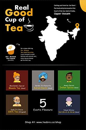 TEA BRO TEA BRO, Instant Milk Tea (100% Tea Original) Pack of 2 | Pre-Brewed Tea Liquid Decoction (Concentrate) | Just Add Hot Water | Per Pack - 12 Tea Kits with (Liq.Tea + Liq.Milk + Sugar) DadaJis Choice, 100% Tea (Original)