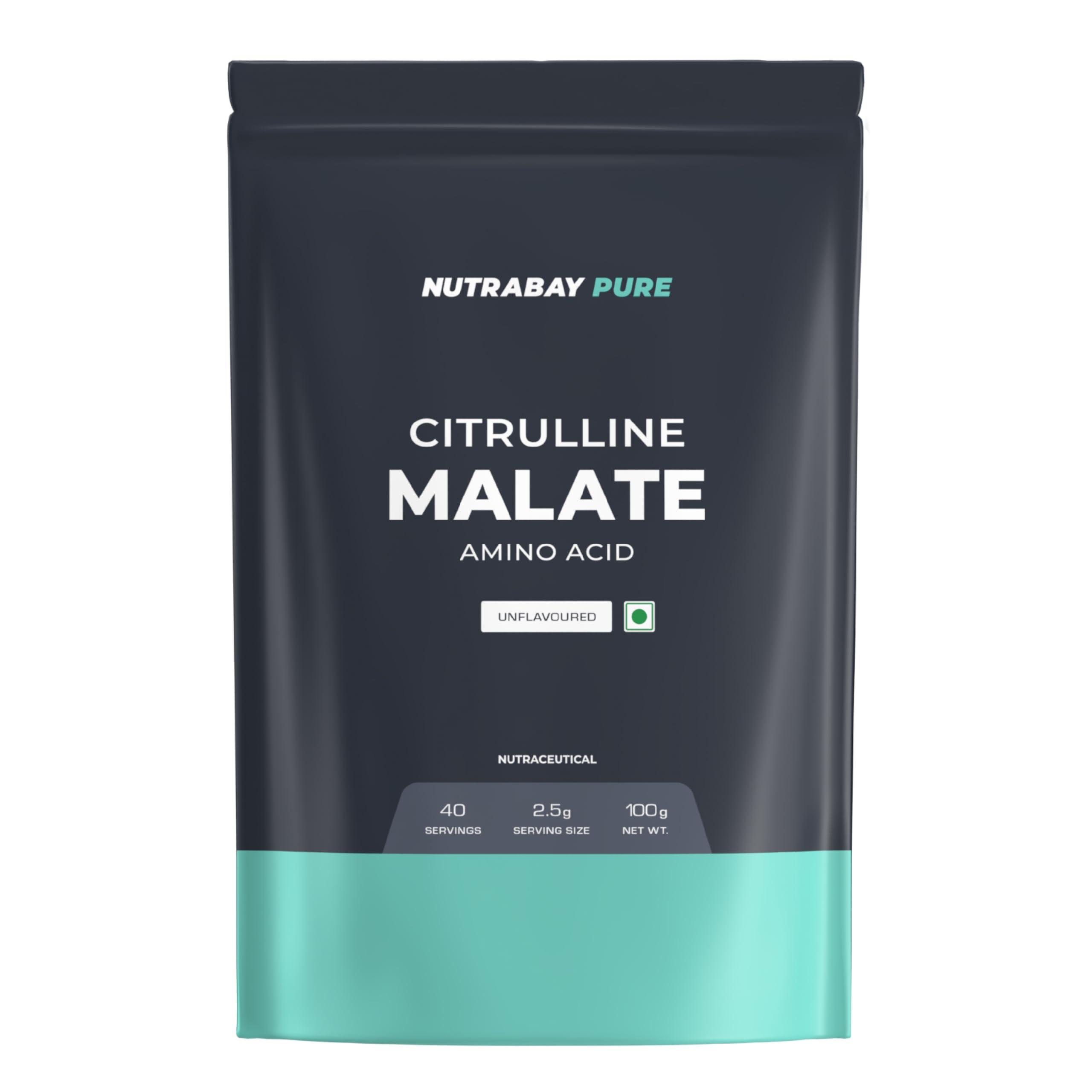 Nutrabay Nutrabay Pure 100% Citrulline Malate Powder - Boosts Nitric Oxide, Pre Workout supplement for Men & Women - 100g, Unflavoured