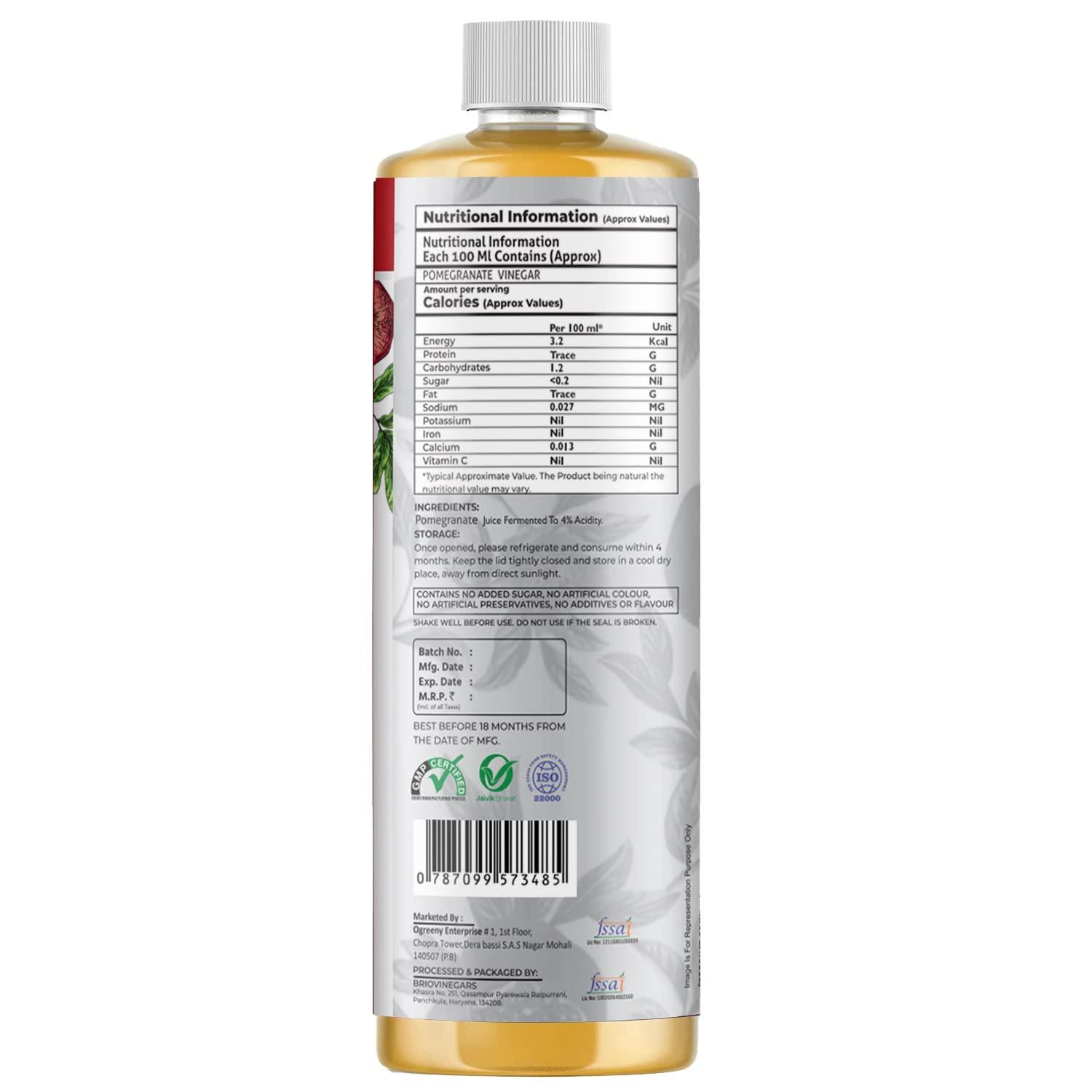 OGREENY Ogreeny Organic Pomegranate Vinegar With Mother 500 ml Made with Organic Juice