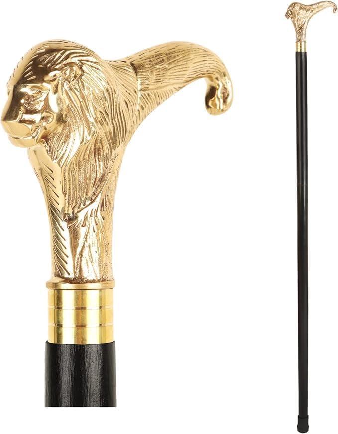 NavaFresh Basics Craft Villa Brass Lion Handle Cane Black Wooden Walking Stick Cane Handcrafted Wood Perfect Offering Cane for Men Women Senior Cane 3 Fold Fancy Cane