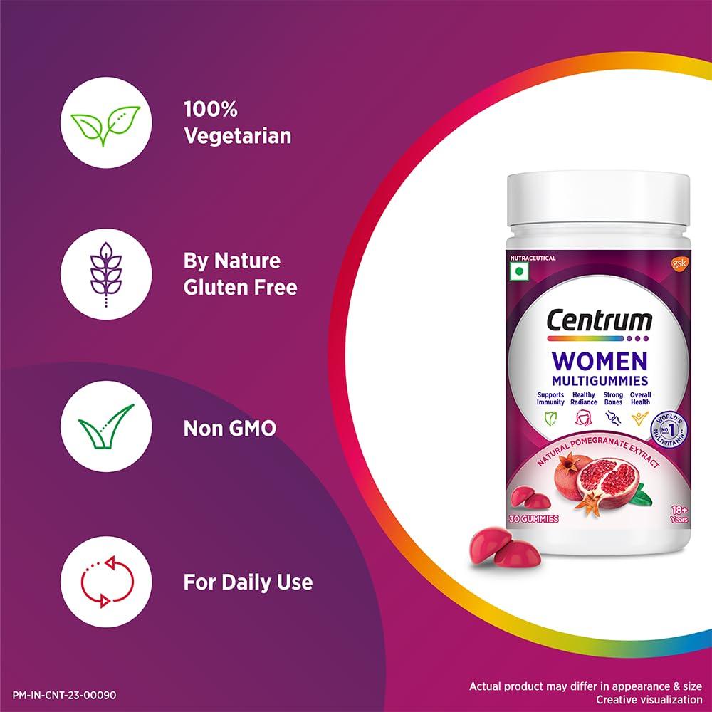 Centrum Centrum Women 30 MultiGummies - Daily Multivitamin Gummies,Daily Nutritional Support with Vitamins D, B12, and Biotin Essential Nutrients (Veg)