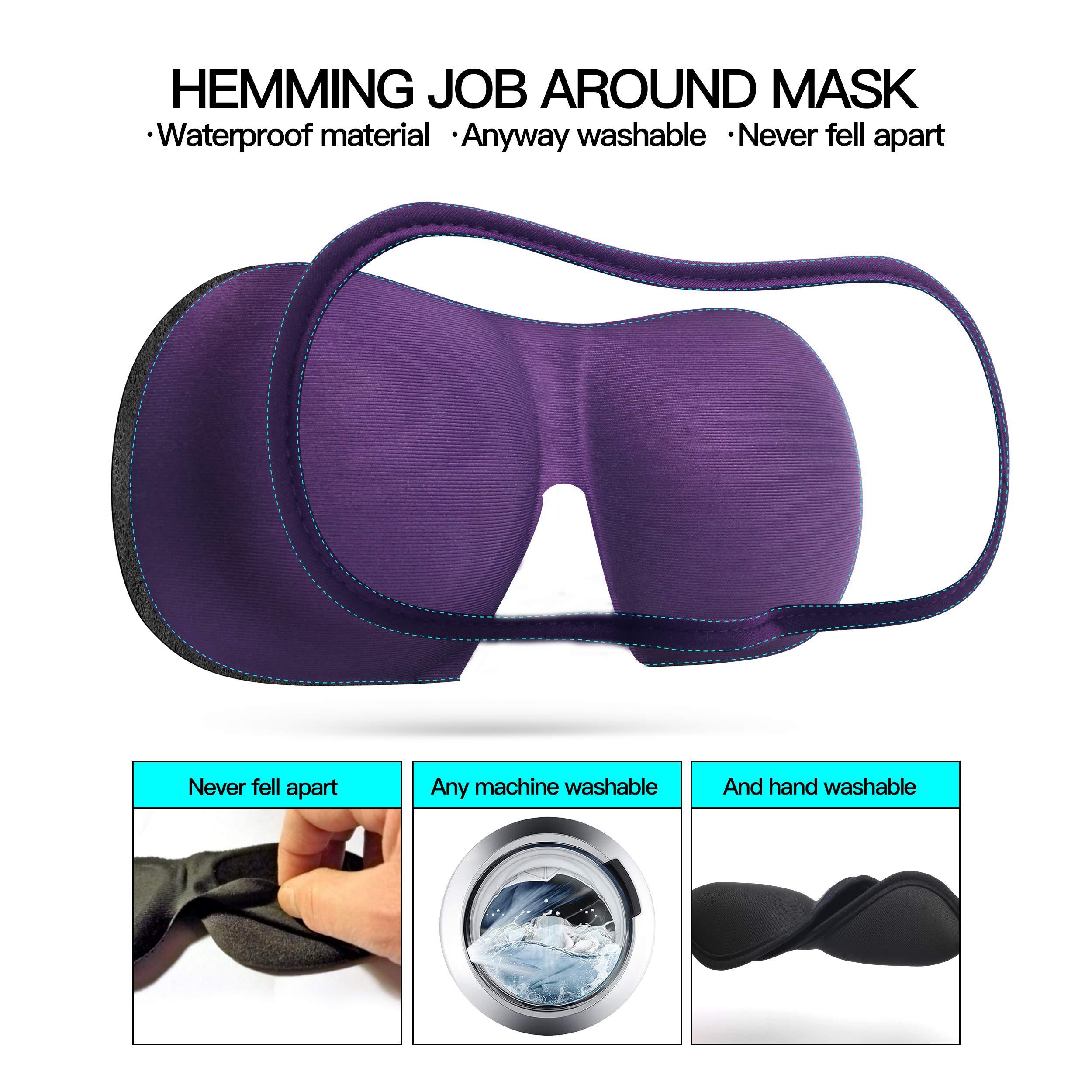 Reebent REEBENT Silk 3D Eye Mask For Sleeping,Machine Washable, Sleep Mask For Women, Blinder Blindfold Airplane With Travel Pouch (Black +Purple)
