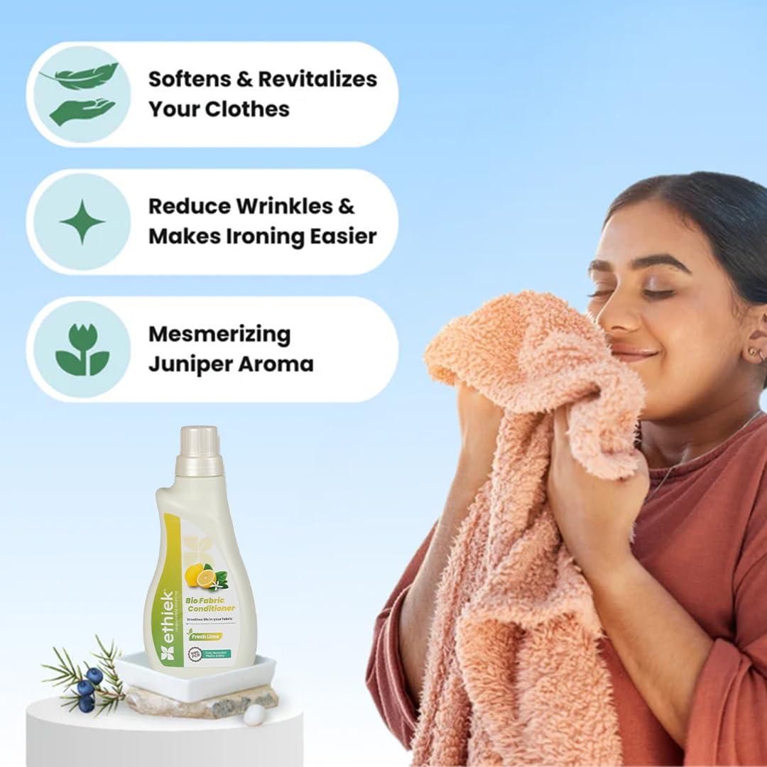 ETHIEK Ethiek Concentrated Detergent Powder (400g) & Fabric Conditioner (0.5L), Natural & Organic Detergent with 3X Power for Tough Stains and After Wash Fabric Softener, For Top & Front Load Machine - Combo