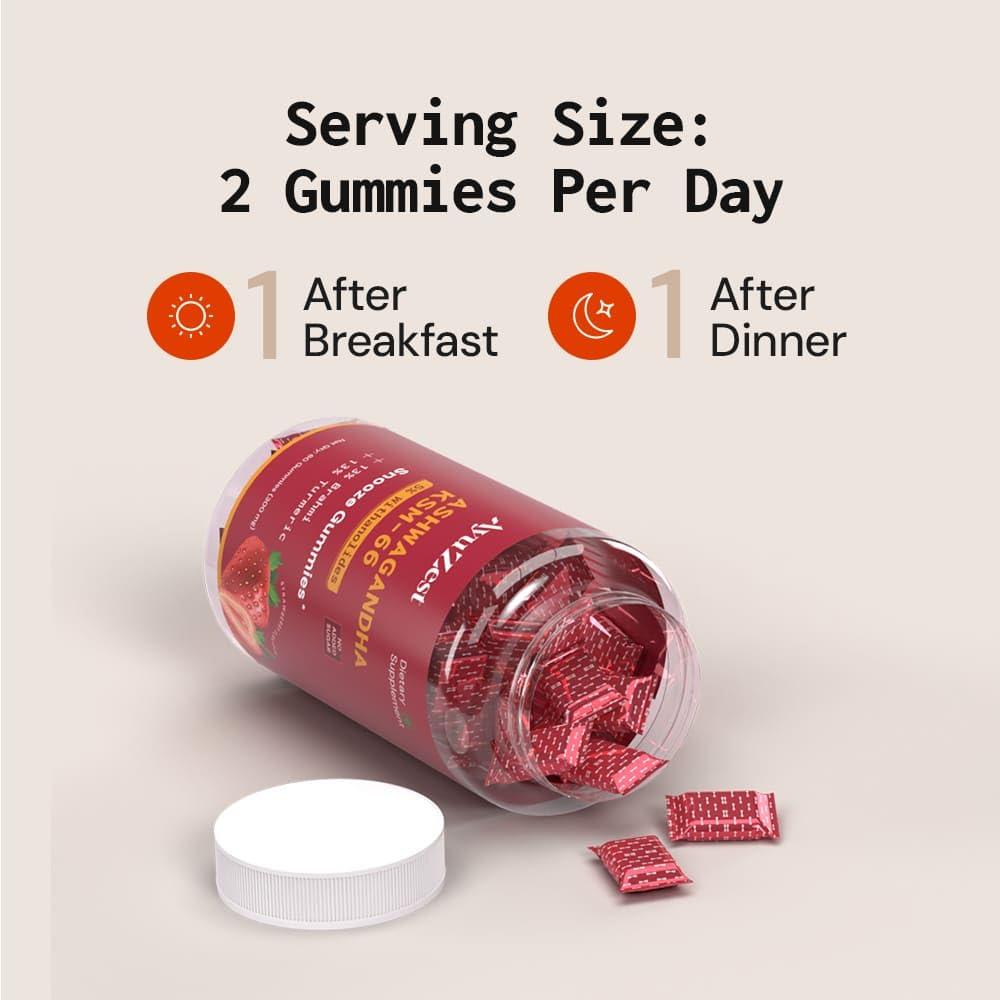 S.K. Health Care AyuZest Ashwagandha KSM-66 Snooze Gummies 3600mg Sleep Support & Stress Reduction, Promotes Relaxation & Recovery, 60 Count For Men & Women (Pack of 1)