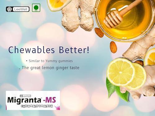 MIGRANTA Migranta -Ms Chewable Ginger Candy for Mild Acid Reflux, Nausea Vomiting Relief | Ginger with vitamin B6 (pyridoxine) | Accelerates Gastric Emptying, Gastrointestinal Motility | Morning Sickness & Nvp support - 60 tablets Sugarfree