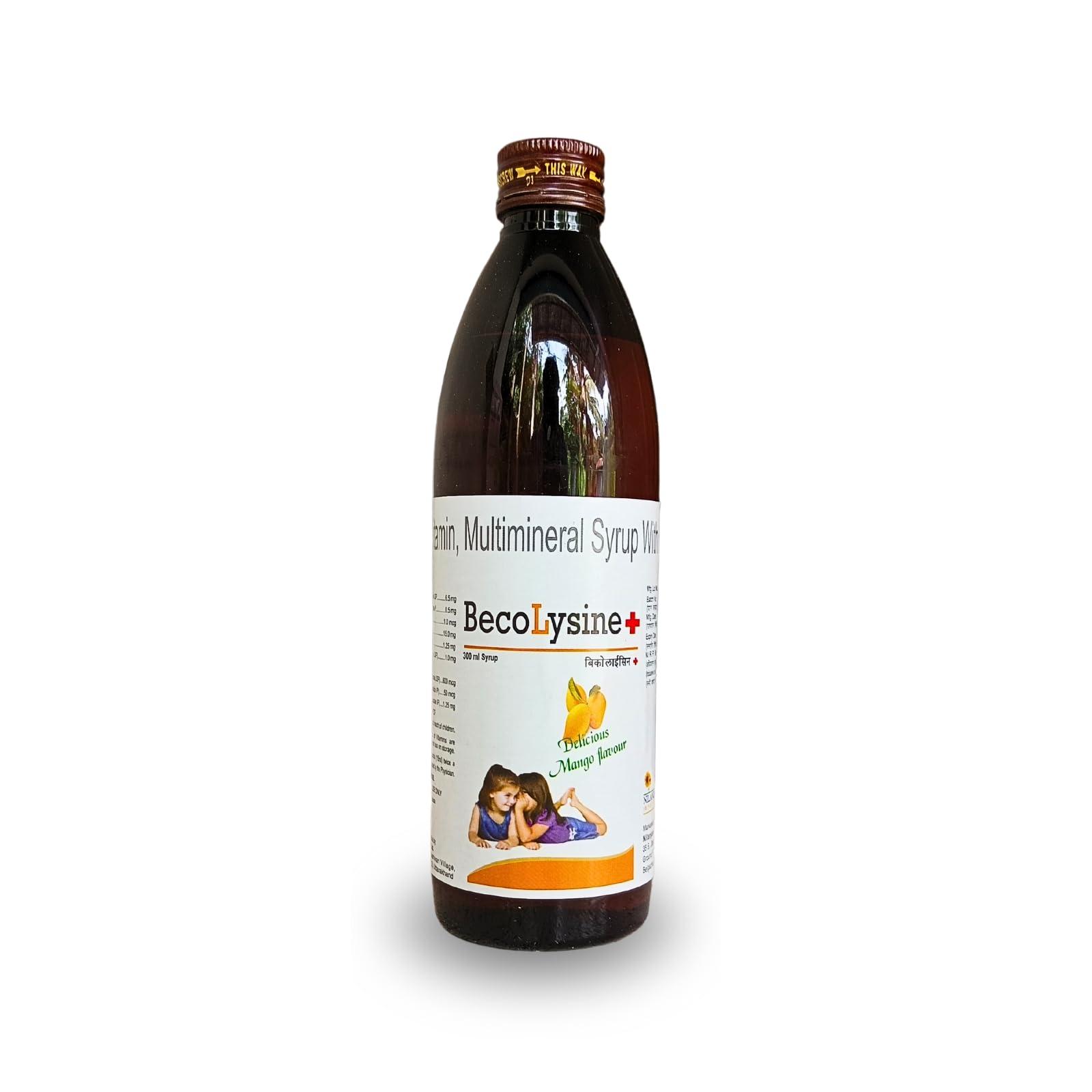 HERBSHD BecoLysine + Syrup For Multivitamin | Multimineral | L-Lysine | 300ml | Pack of 2