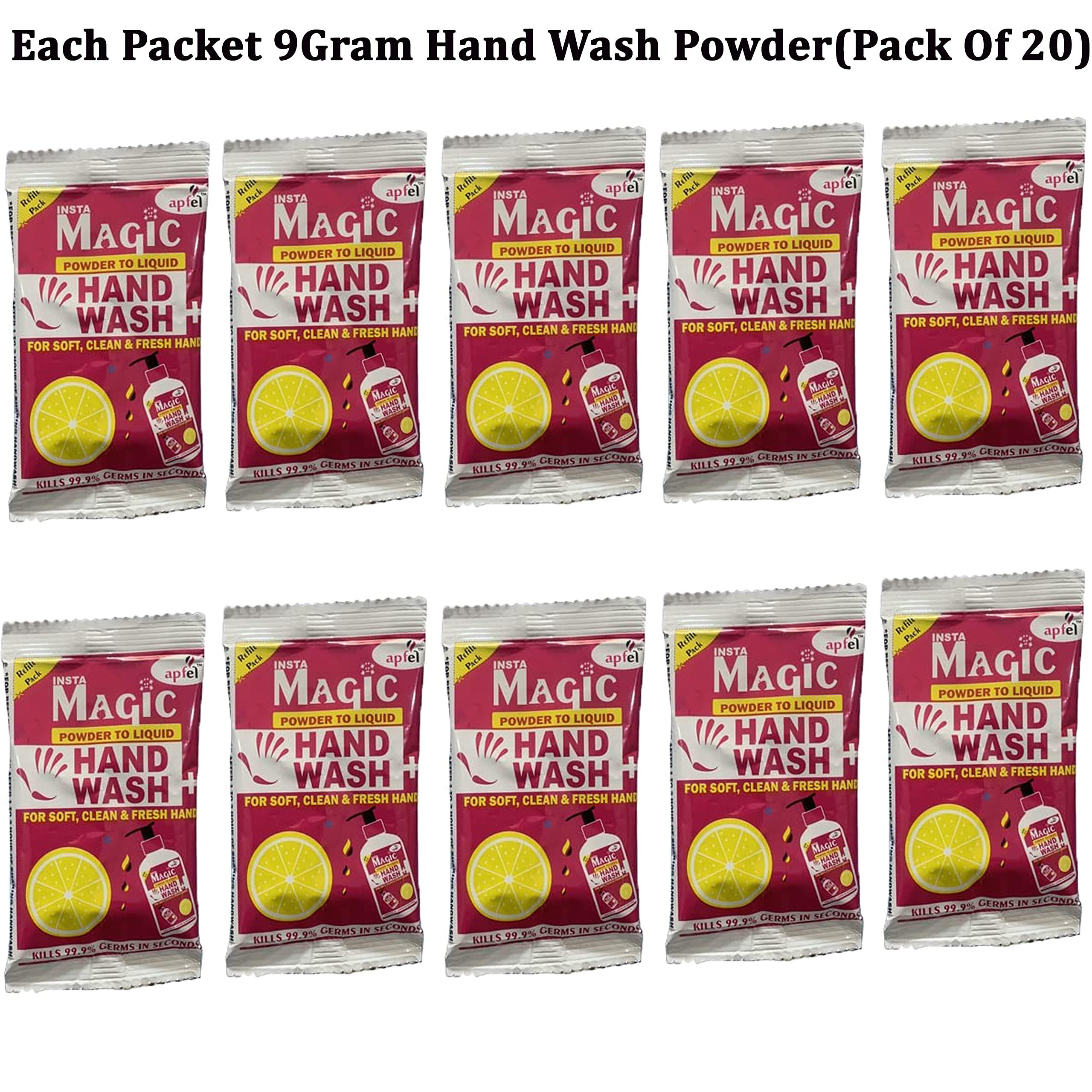 apfel Apfel Insta Magic Hand Wash Powder - 20-Pcs Rose Scented - 100% Stronger Germ Protection for On-the-Go Hygiene (180g, Makes 4 Litres)