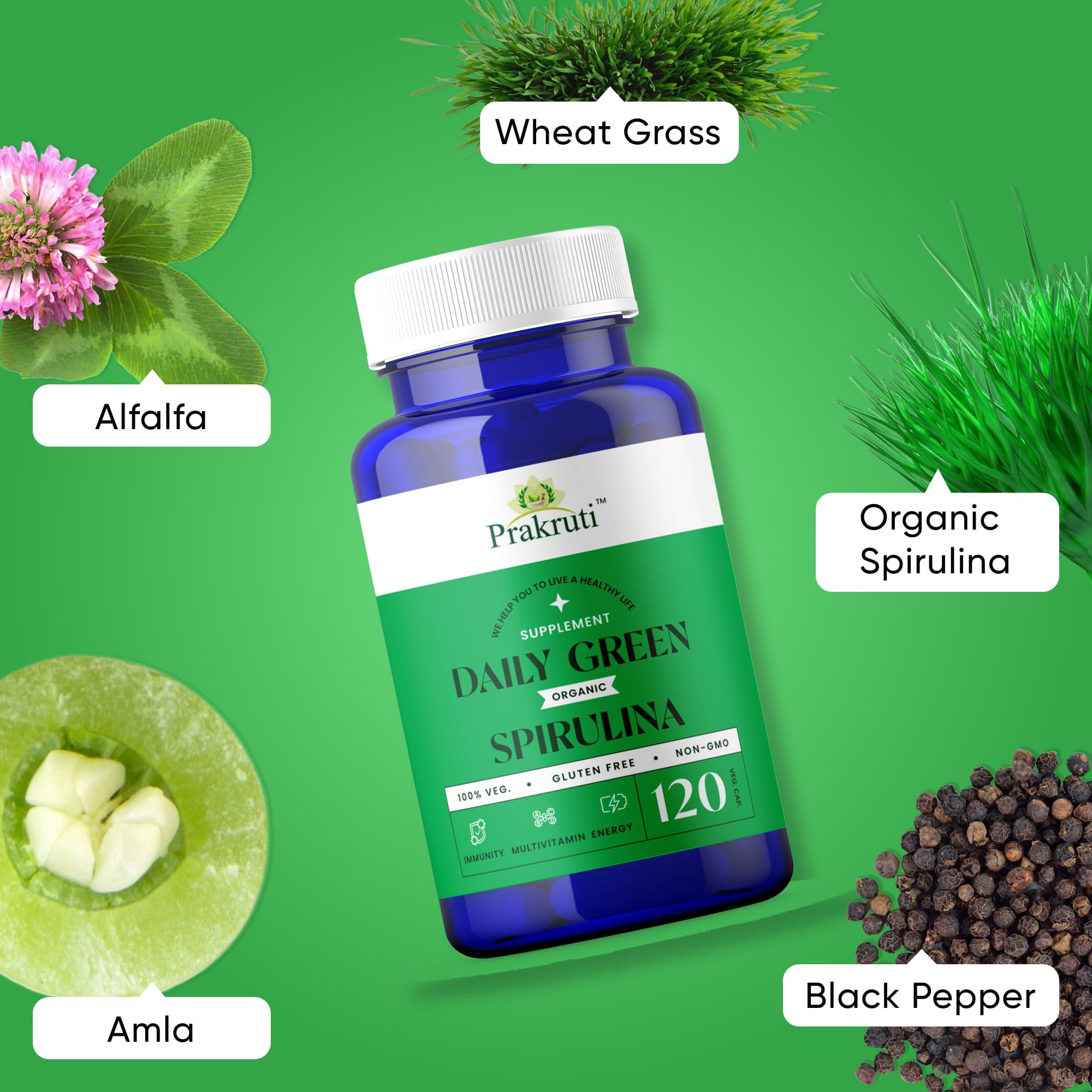 Prakruti Pure Herbs Prakuri Daily Greens Spiruina and Stemino M+ Shilajit Gold Combos | 100% Natural help to Immunity & Enegry Booster | Stamina & General Wellness