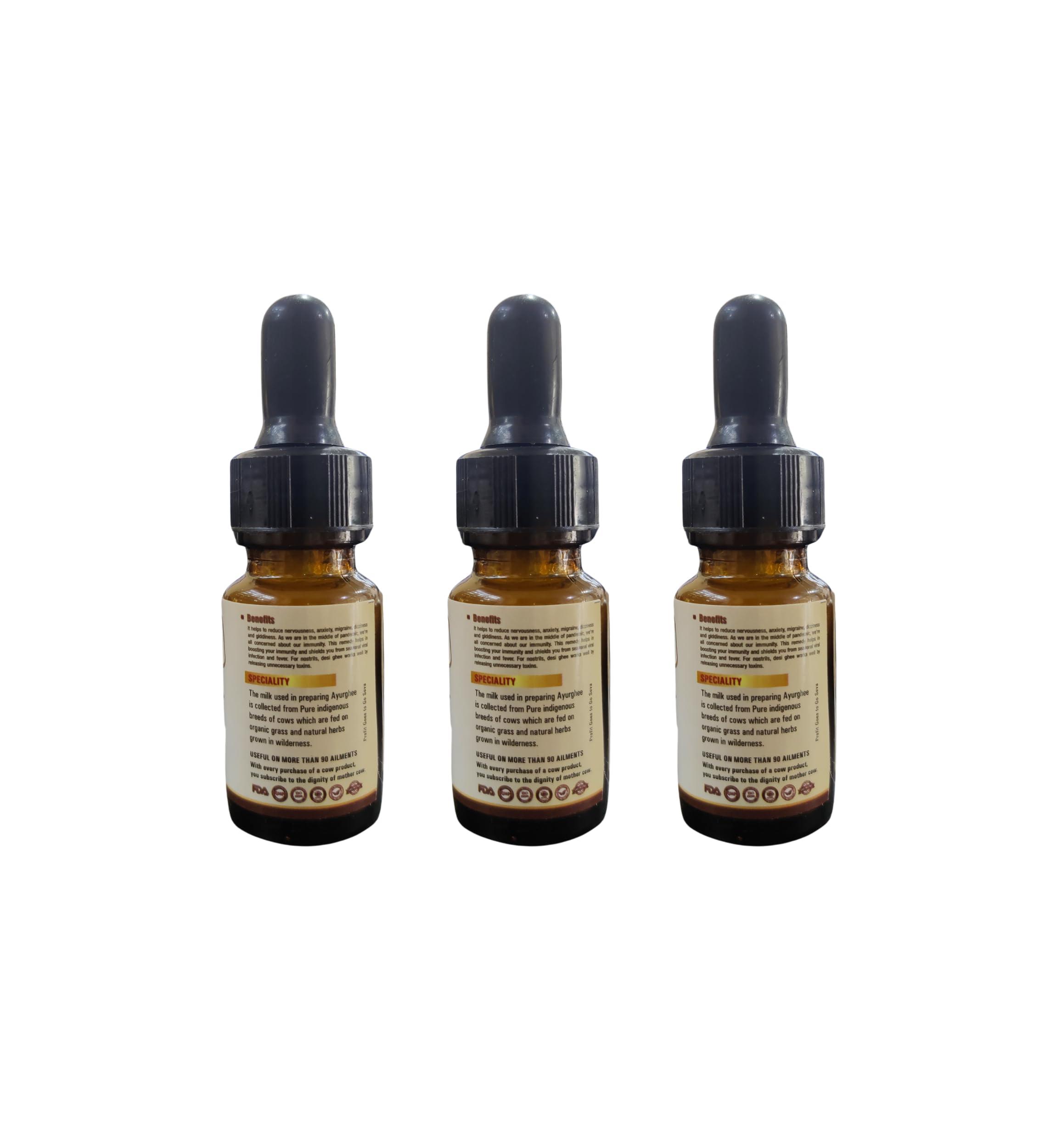 GOSEVA Puran Ghrita Nasya 10ml [Pack of 3] | Ayur Ghee | Use as Nabhi Oil | Use as Belly Button Oil | Gir Cow Panchagavya Nasya | Ghee Nasya | Nasya Karma Kit | Ayurvedic Nasal Drop