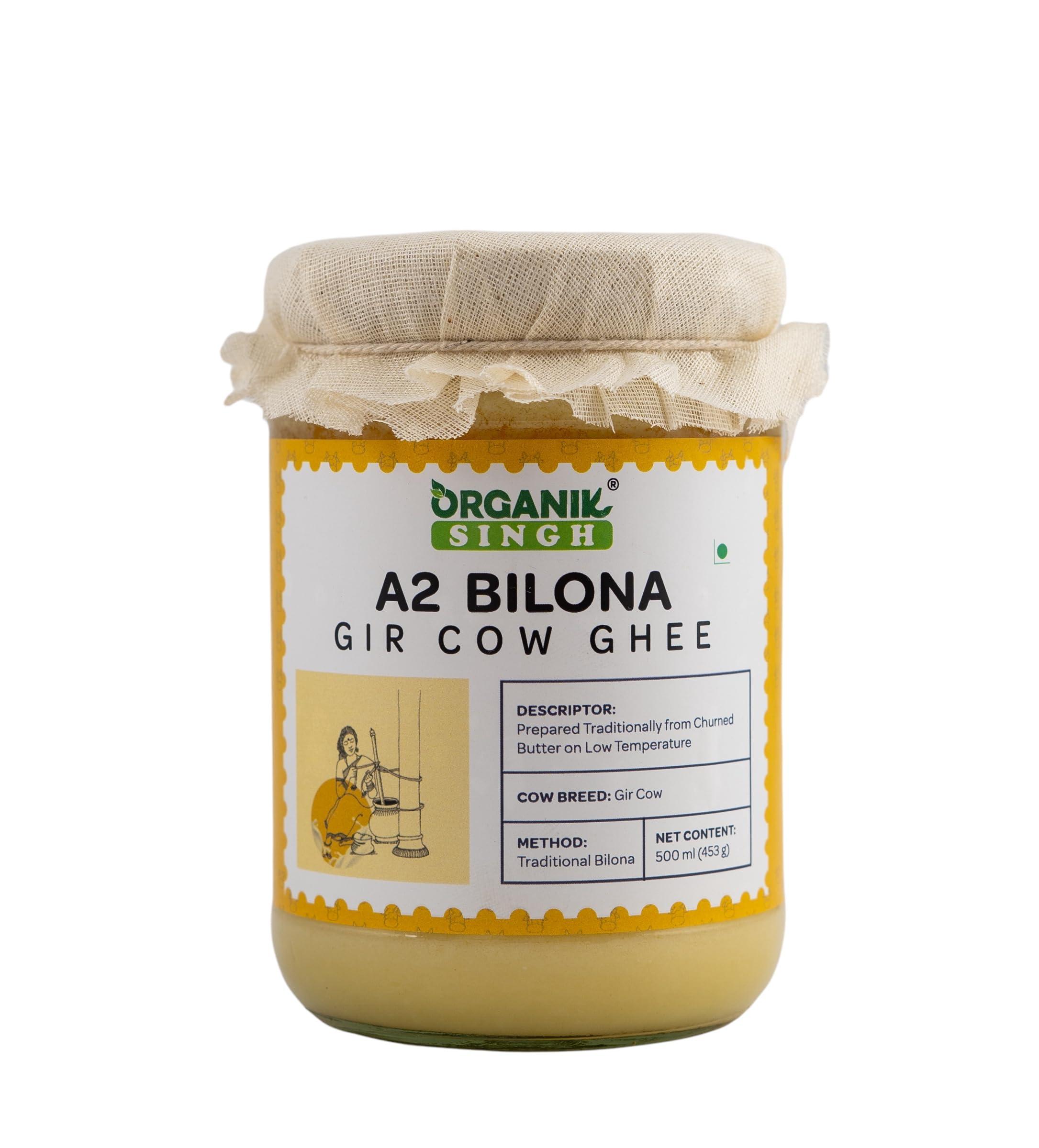 Organik Singh Organik Singh A2 Gir cow desi ghee - 500ml | Vedic Bilona Method | A2 Certified | Curd-Churned Desi Gir cow ghee | Grass-fed Gir Cows | Lab Tested | Packed in Glass Jar