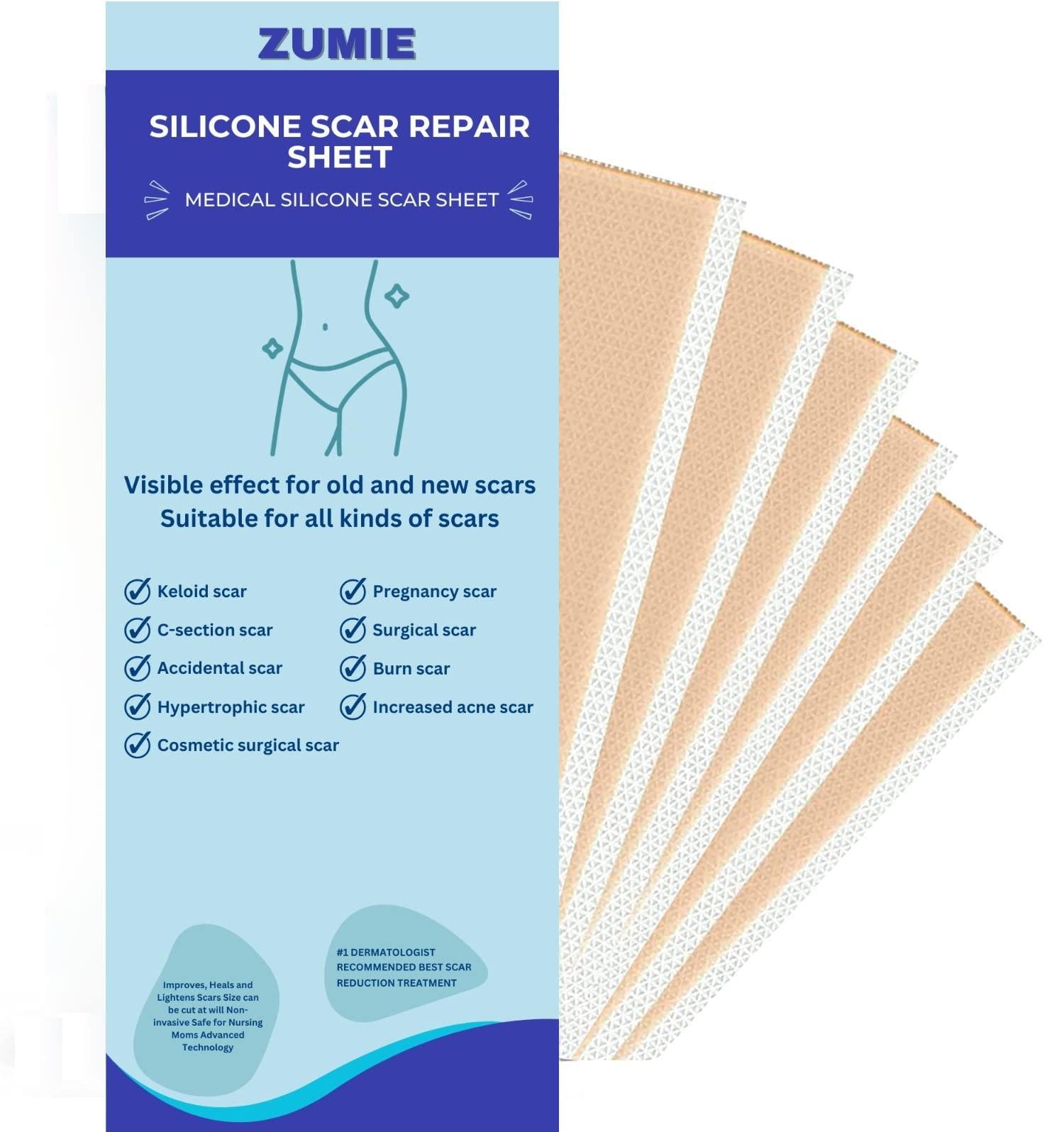 ZUMIE ZUMIE Silicone Scar Removal Sheets Post Surgery & Acne Scars Treatment-2 Month Supply Cica Care Gel Sheets Wound Repair Scar Silicon Soft Long Strips & Sheets (2pcs Scar repair tape)