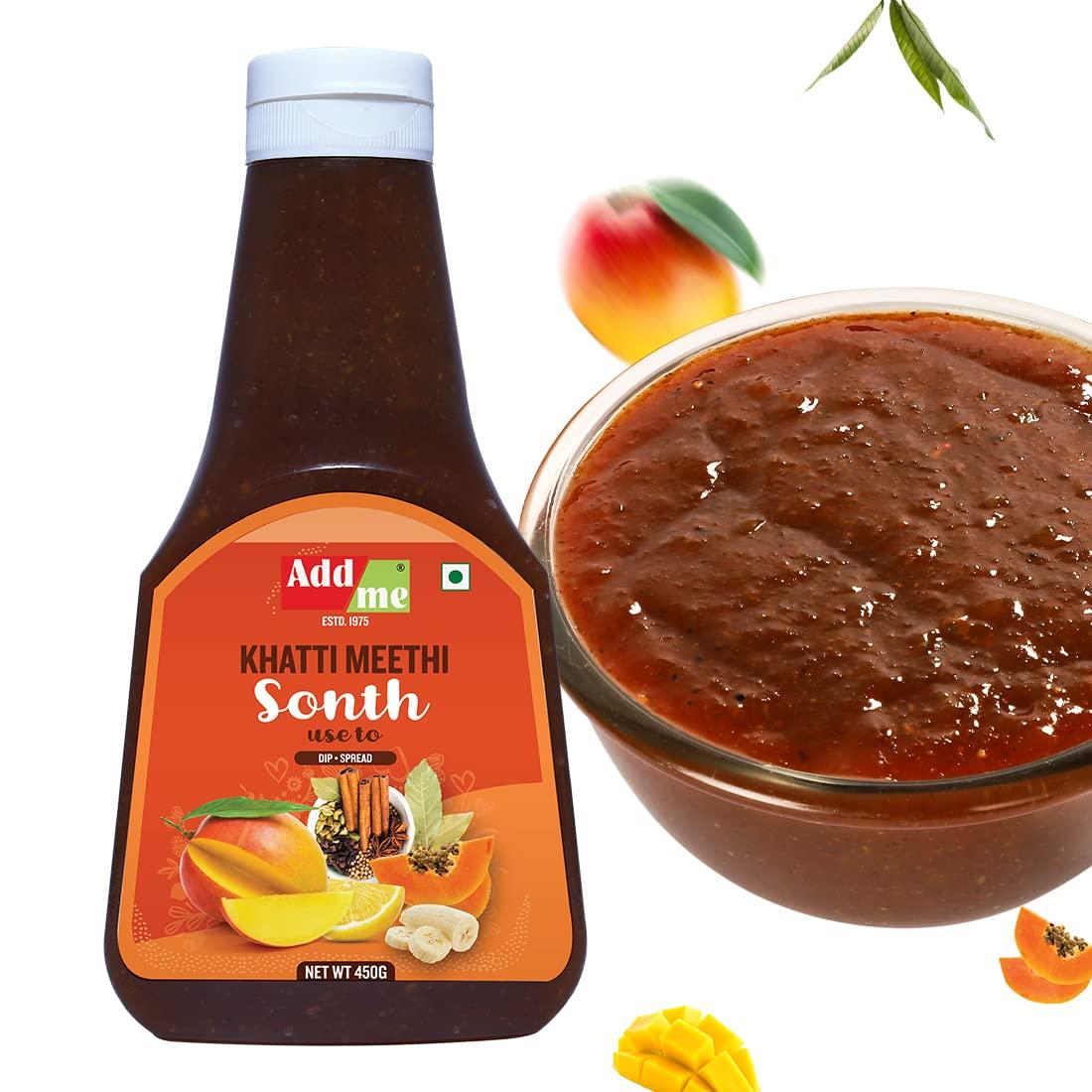 Add me Add me Sonth Chutney Home Made Khatti meethi chatni bhelpuri pani Puri samosa chaat 450gm Squeeze Bottle