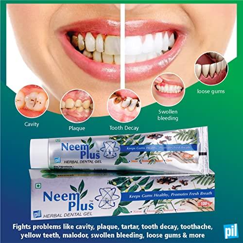 pil Pil Neem Plus Herbal Dental Gel | Neem toothpaste with Clove, Meswak & Babool | Promotes Fresh Breath & Keep Gum's Healthy (400g, Pack of 4)