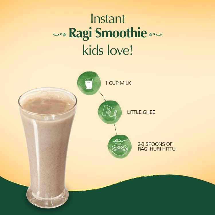 INDIRA Indira’s Ragi Huri Hittu - Teens & Kids Special, Popped Ragi Flour with Cashew Nuts, Malt, Spices (400g, Pack of 4), Ragi Malt Mix, Instant Ragi Porridge Mix, Ragi Laddu Mix